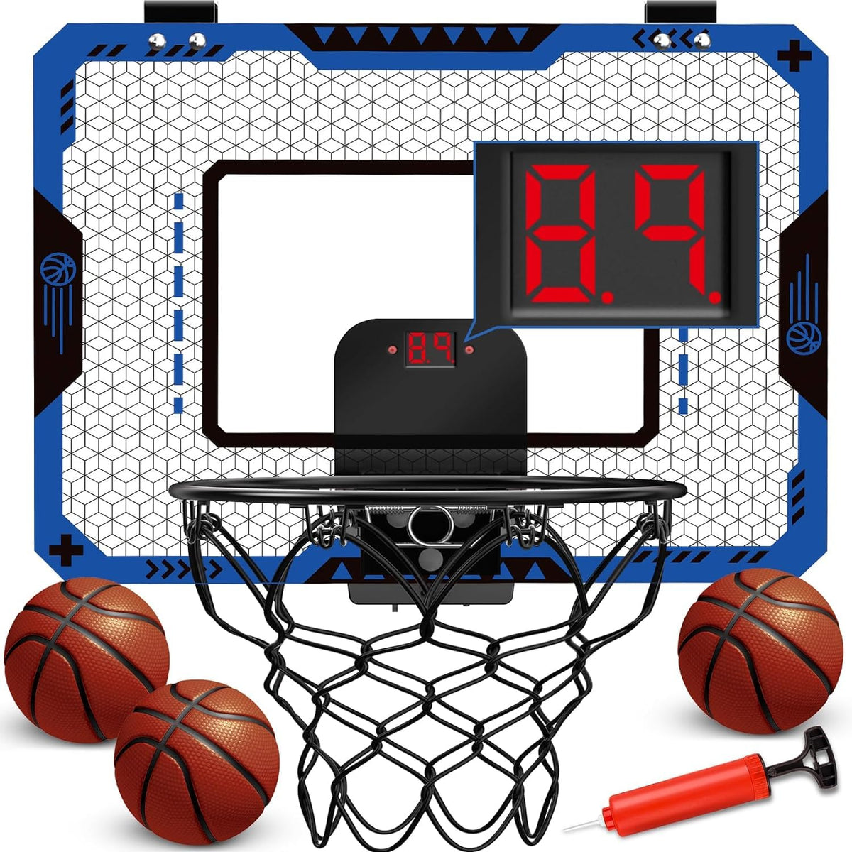 OCHIDO Indoor Basketball Hoop for Kids 5-10 | Electronic Scoreboard & 3 Balls - Over-The-Door Mini Hoop