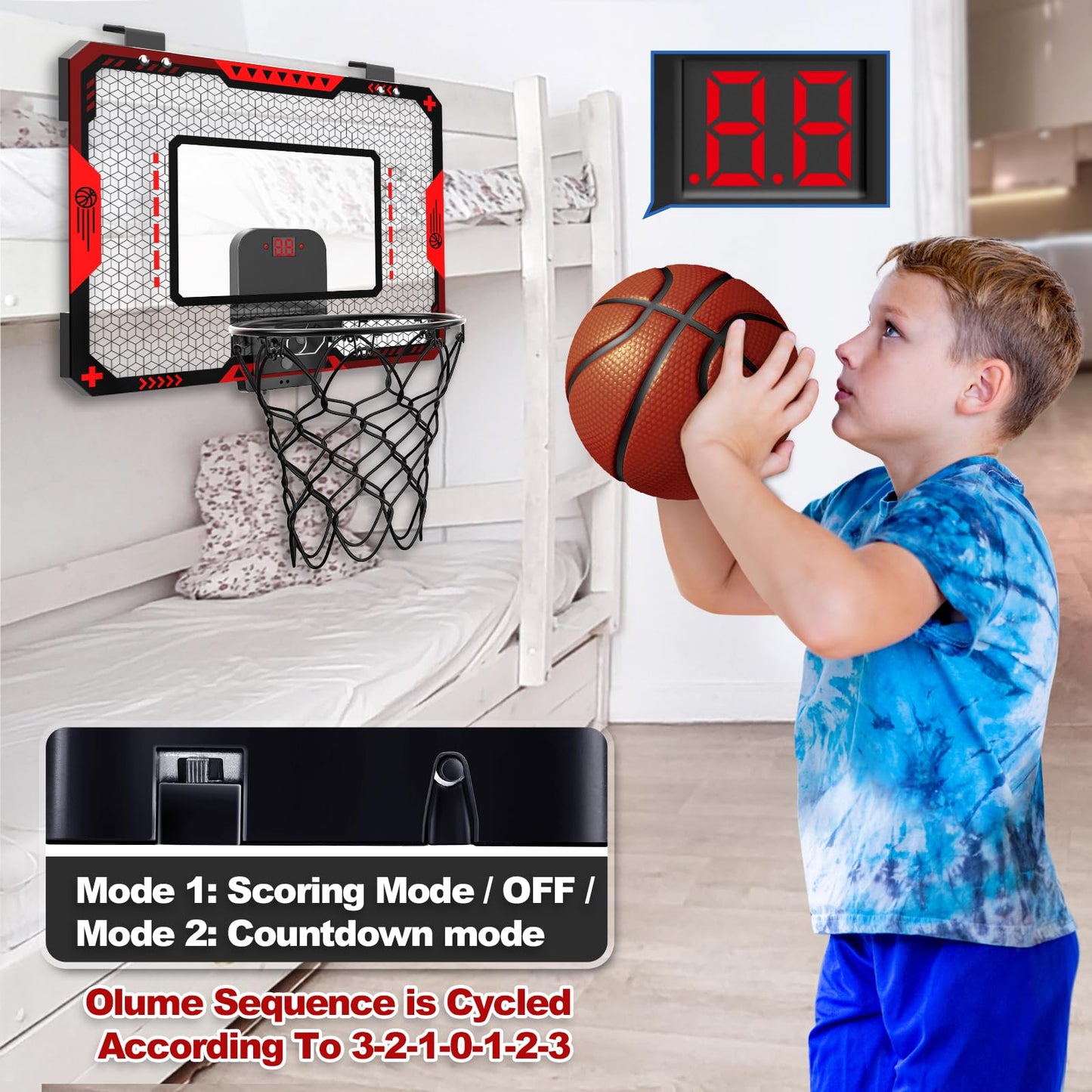 OCHIDO Indoor Basketball Hoop for Kids – Over-the-Door Mini Hoop with Electronic Scoreboard