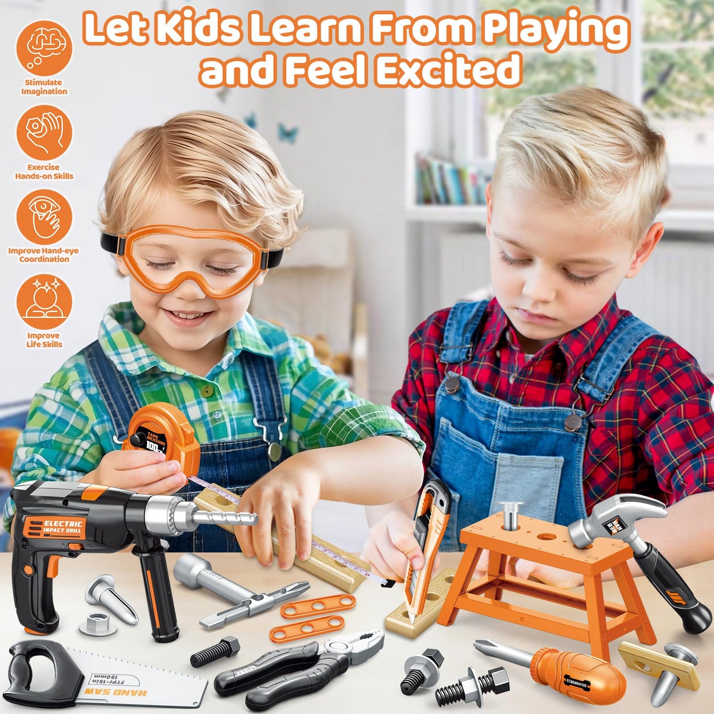 OCHIDO Kids Tool Set - 41-Piece Tool Box & Electronic Drill for Ages 3-8