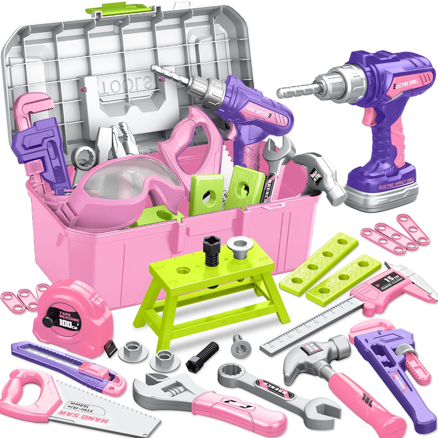OCHIDO Kids Tool Set with Portable Toolbox – 46-Piece Toddler Construction Kit for Ages 3-6