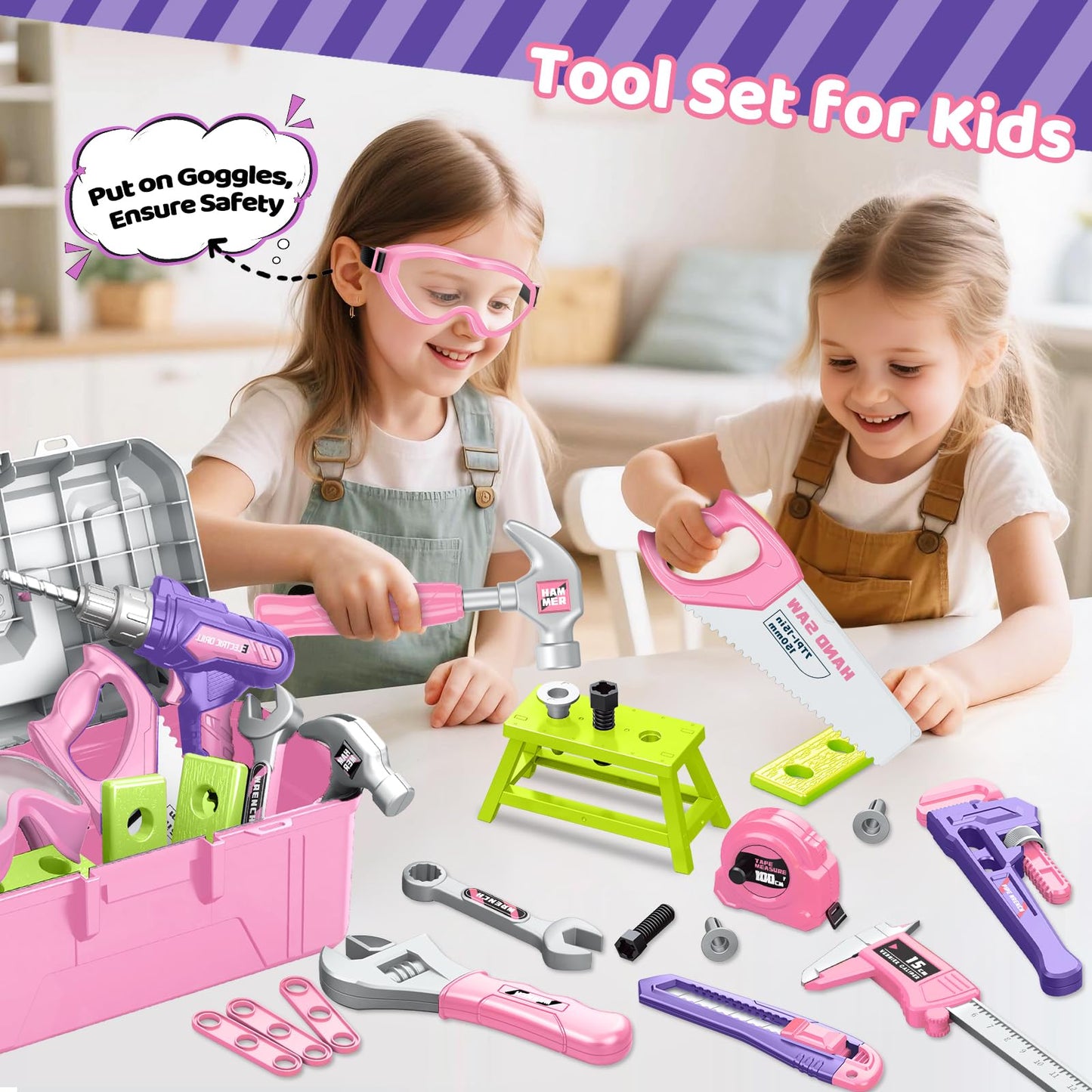 OCHIDO Kids Tool Set with Portable Toolbox – 46-Piece Toddler Construction Kit for Ages 3-6