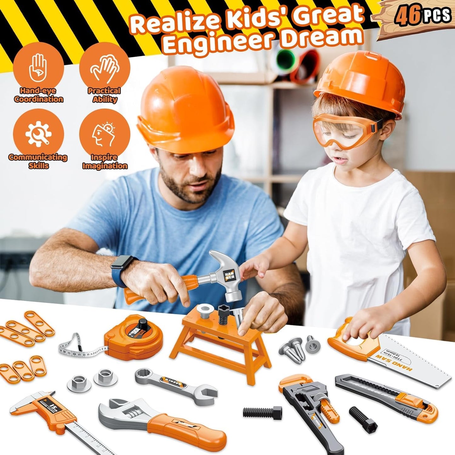 OCHIDO Toy Tool Set with Portable Toolbox – Electric Drill for Ages 3–6