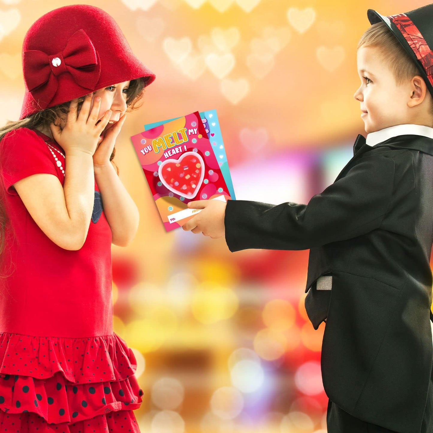 OCHIDO Valentines Day Cards for Kids – 30 Heart-Shaped Slime Set with Greeting Cards