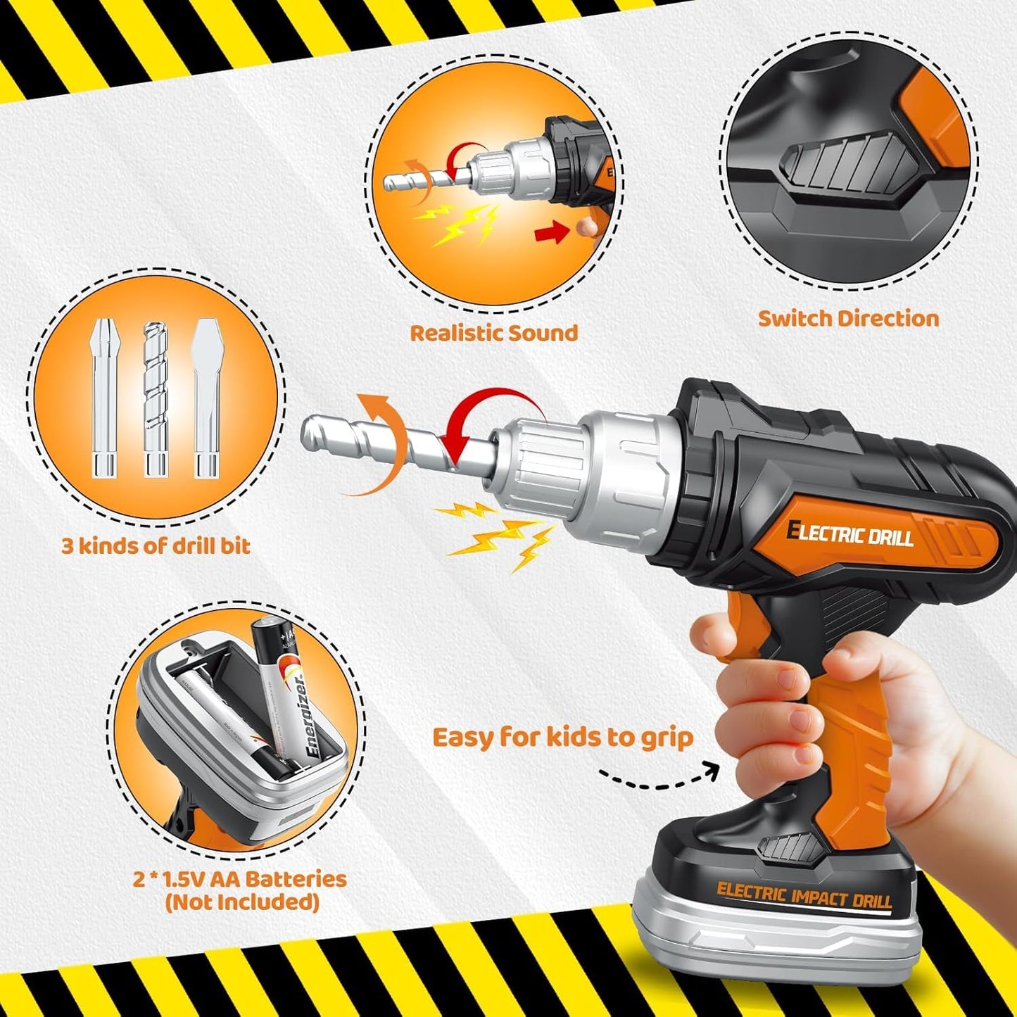 OCHIDO Toy Tool Set with Portable Toolbox – Electric Drill for Ages 3–6