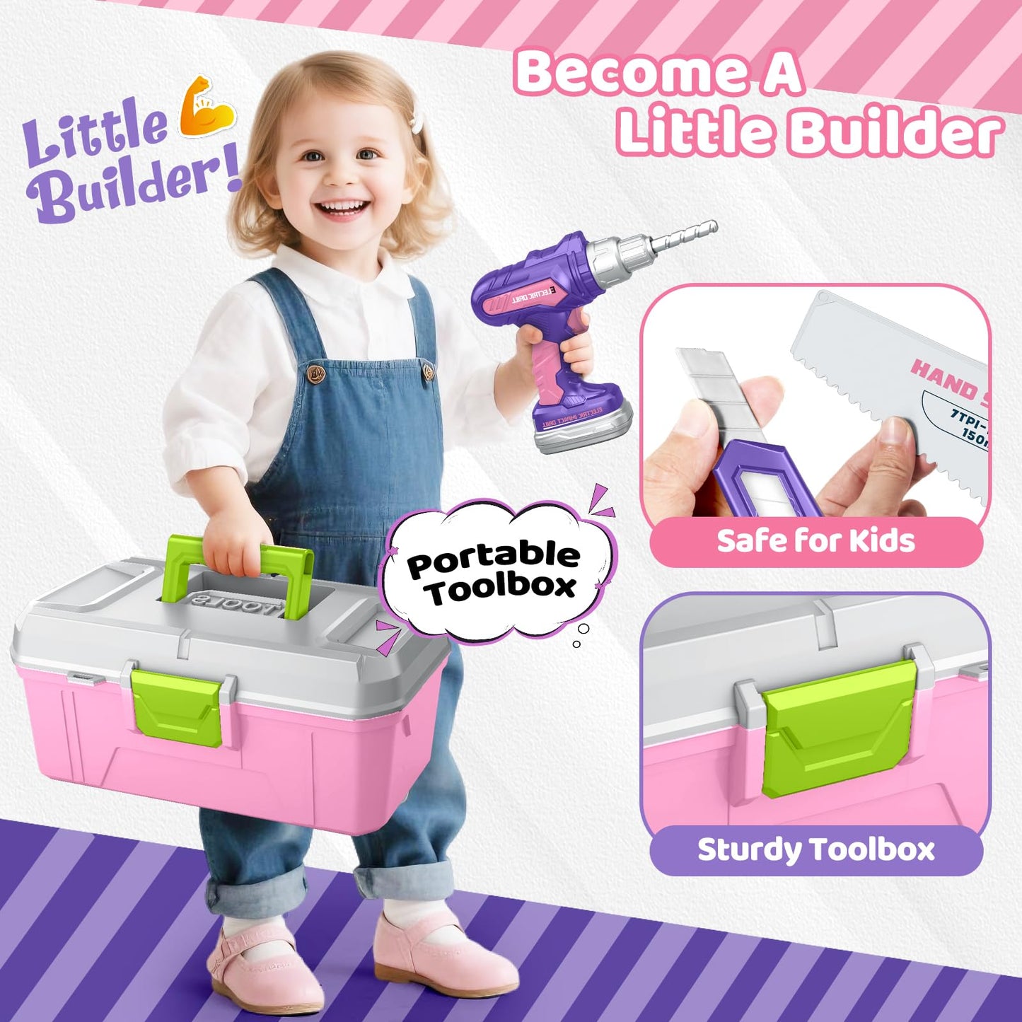 OCHIDO Kids Tool Set with Portable Toolbox – 46-Piece Toddler Construction Kit for Ages 3-6