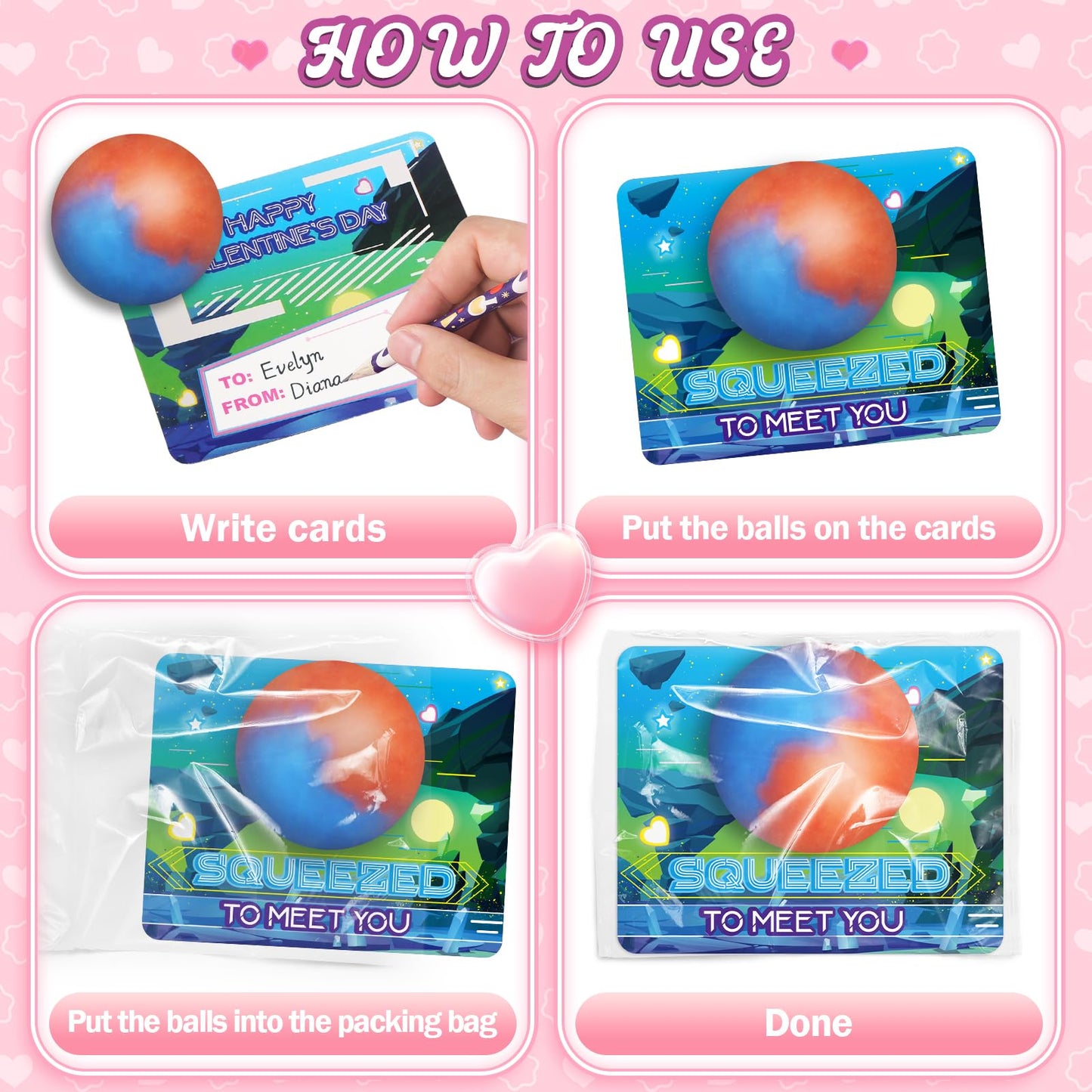 OCHIDO Valentines Cards for Kids – 24 Pack with Slime Squeeze Balls
