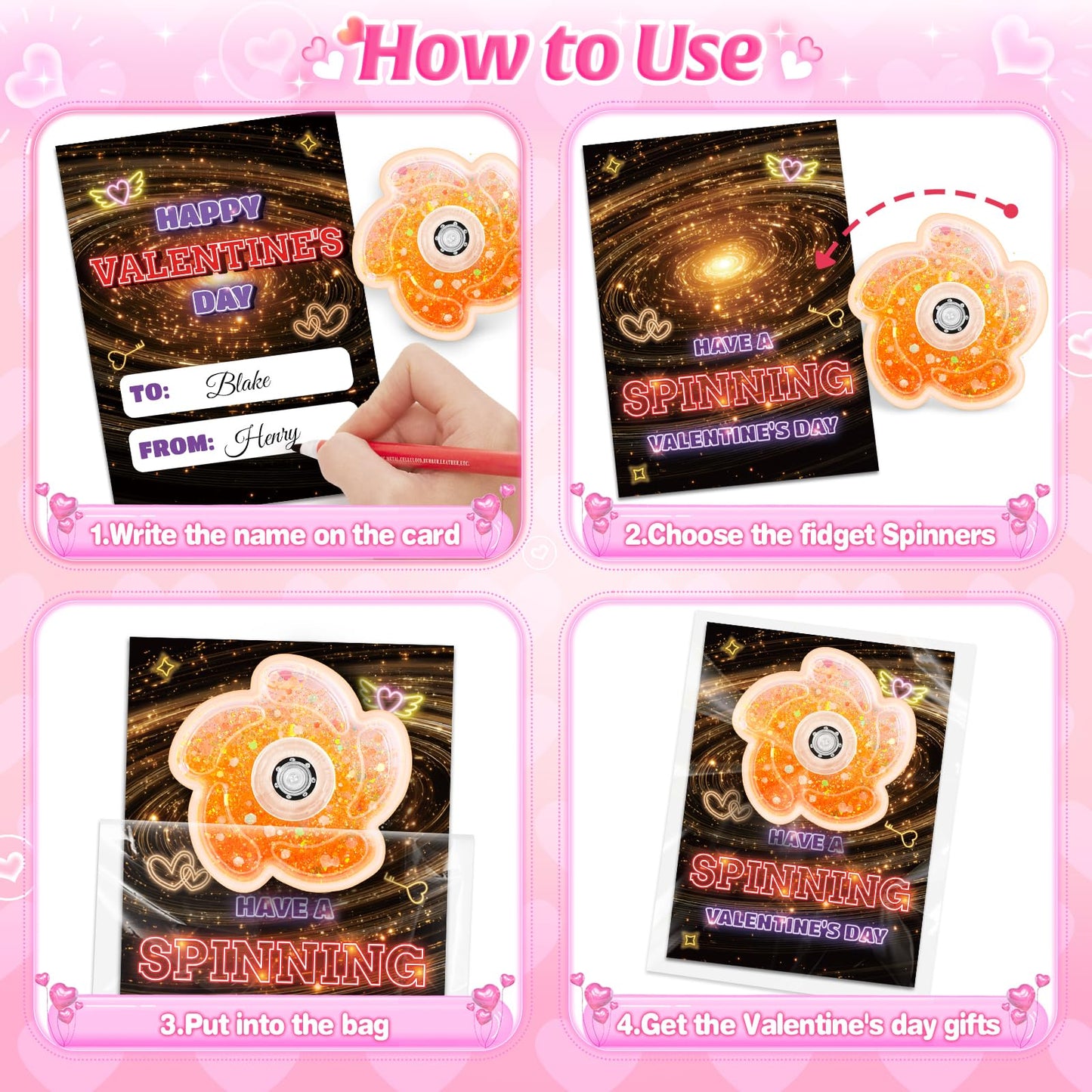 OCHIDO 24-Pack Valentines Day Cards with Fidget Spinner – Classroom Gift Set