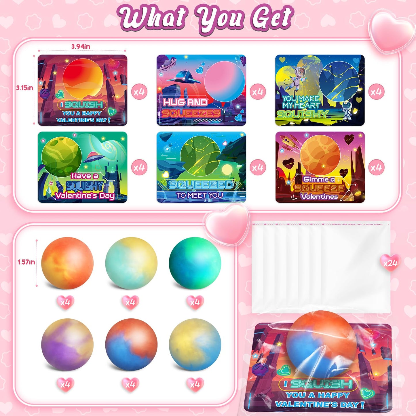 OCHIDO Valentines Cards for Kids – 24 Pack with Slime Squeeze Balls