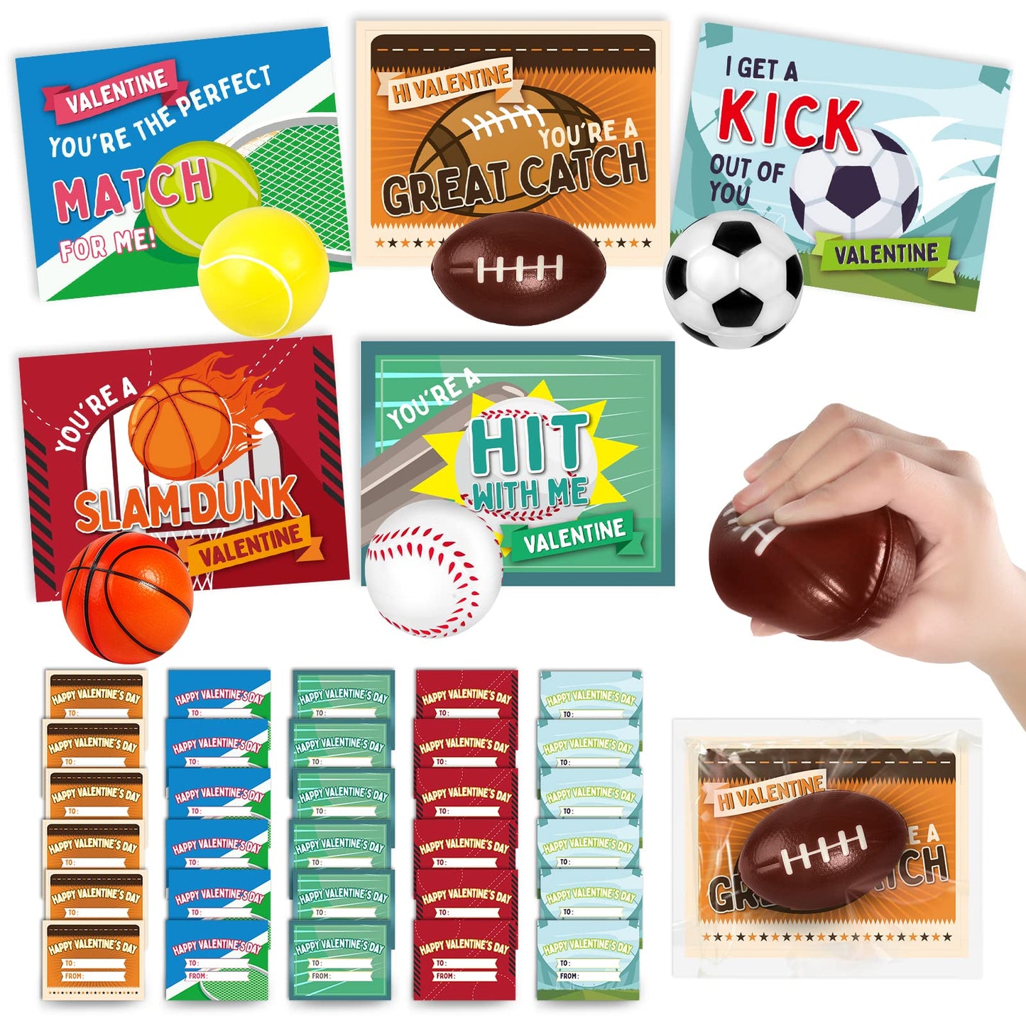 OCHIDO 30-Piece Valentine's Day Gift Set: Sports Squeeze Balls & Cards for Kids