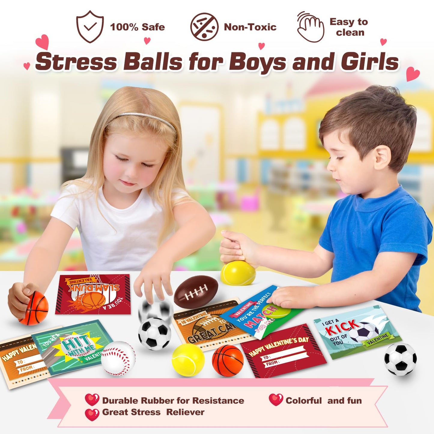 OCHIDO 30-Piece Valentine's Day Gift Set: Sports Squeeze Balls & Cards for Kids