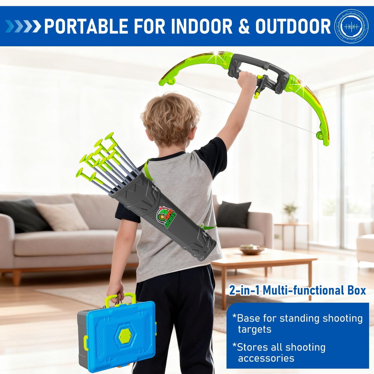 OCHIDO 2 Pack Bow & Arrow for Kids – LED 3-in-1 Archery Set with 4 Targets
