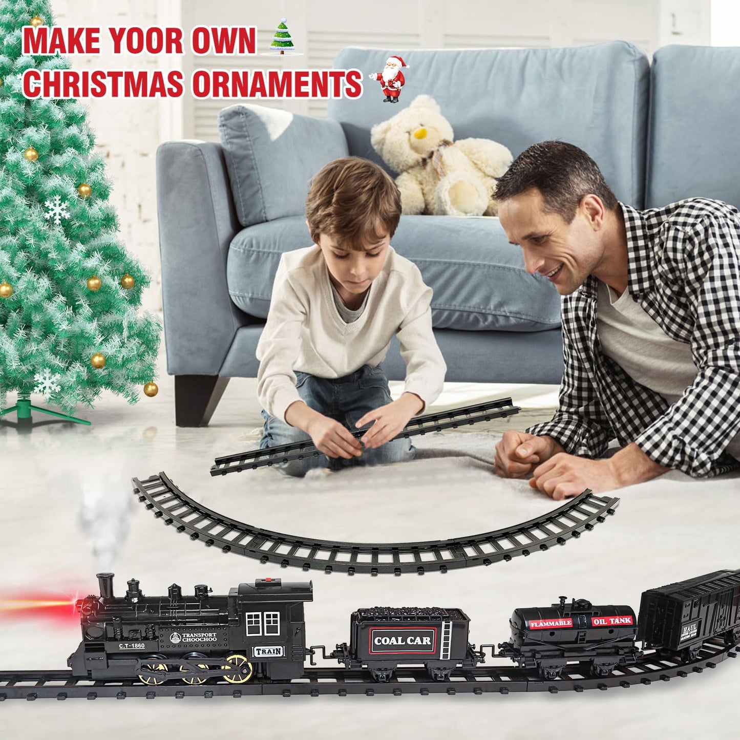 OCHIDO Train Set - Electric Train Toy with Lights, Smoke & Sound for Kids 3-8