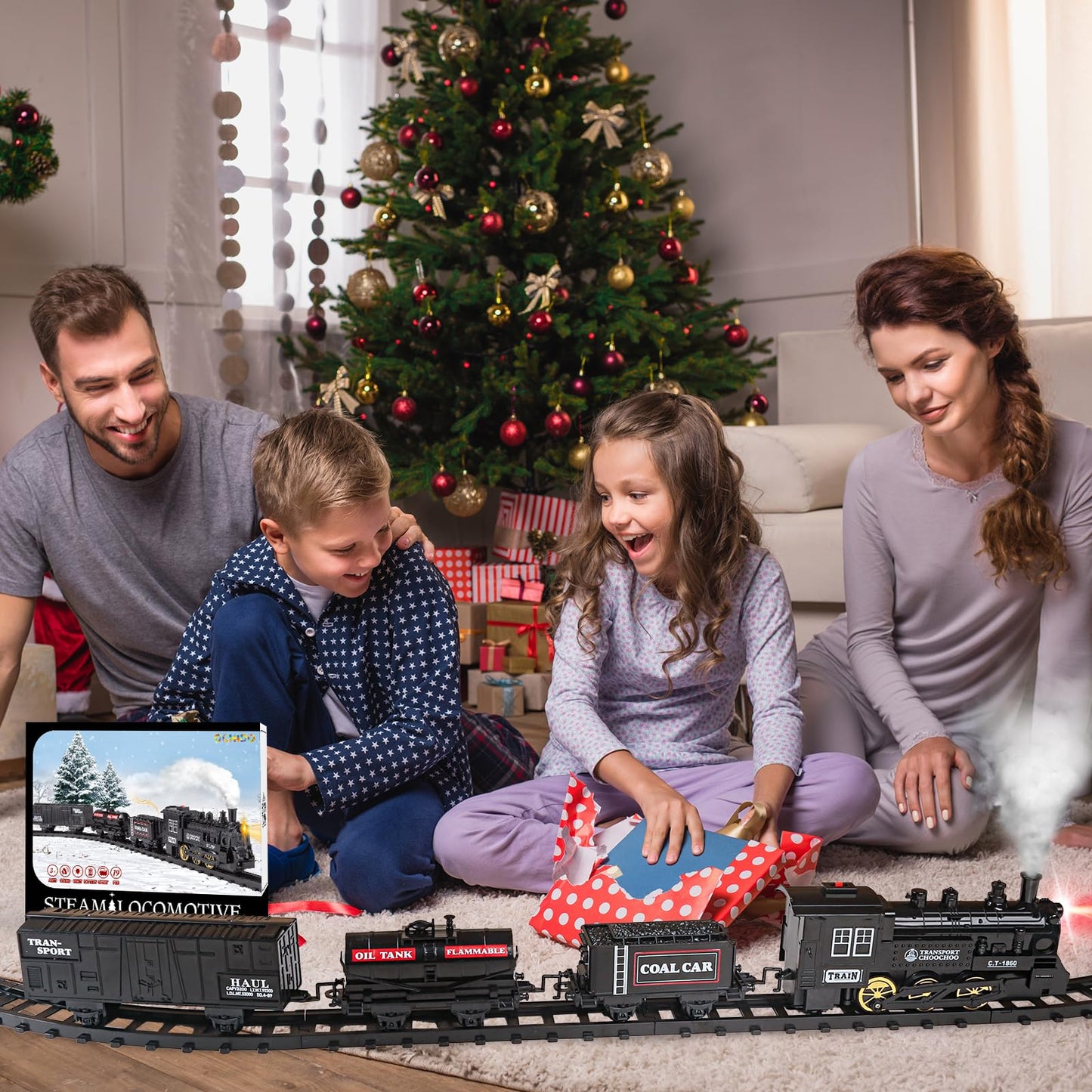 OCHIDO Train Set - Electric Train Toy with Lights, Smoke & Sound for Kids 3-8