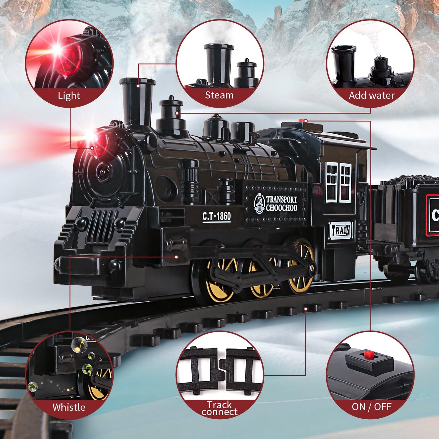 OCHIDO Train Set - Electric Train Toy with Lights, Smoke & Sound for Kids 3-8
