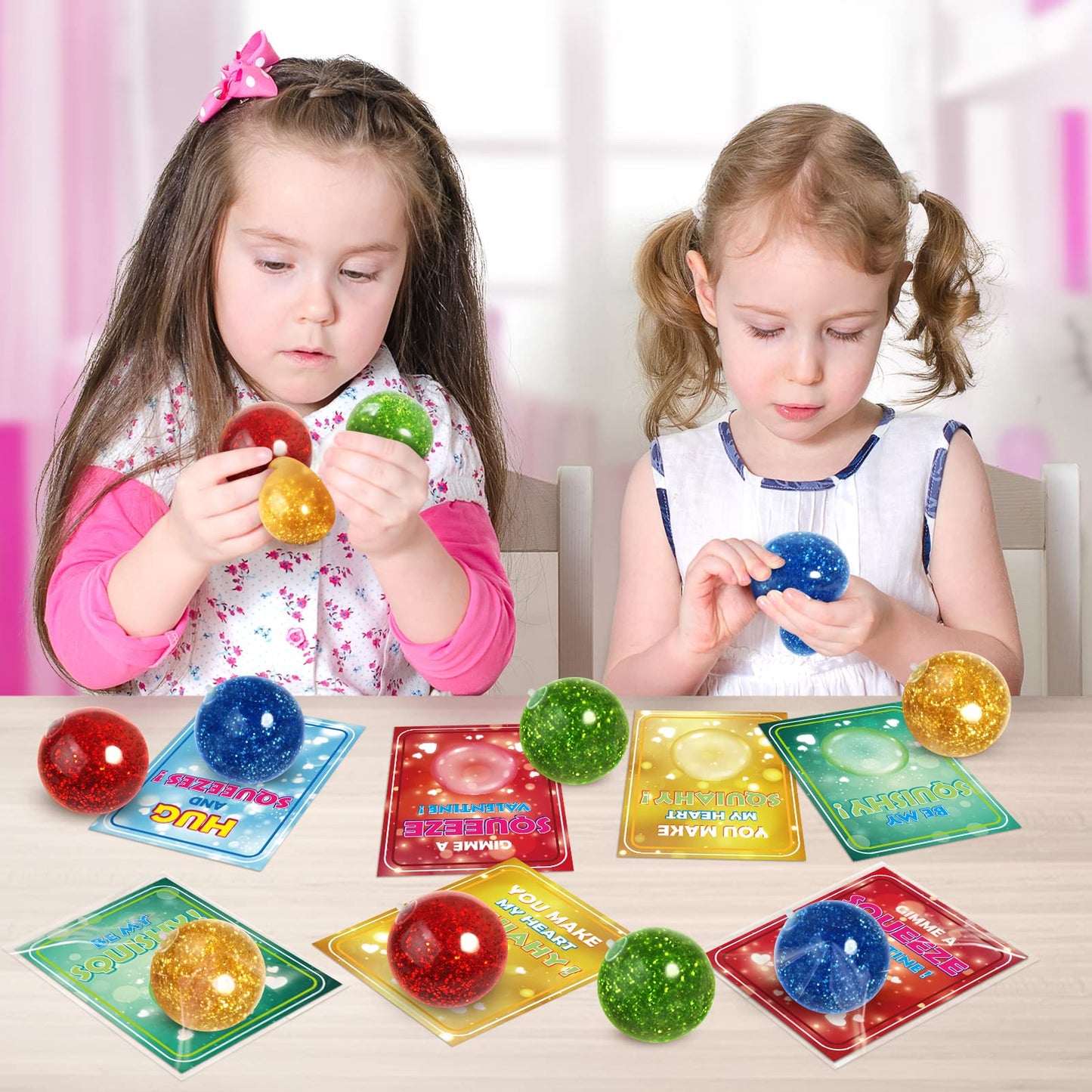 OCHIDO 24-Pack Valentines Cards with Squeeze Balls – Classroom Exchange Gifts