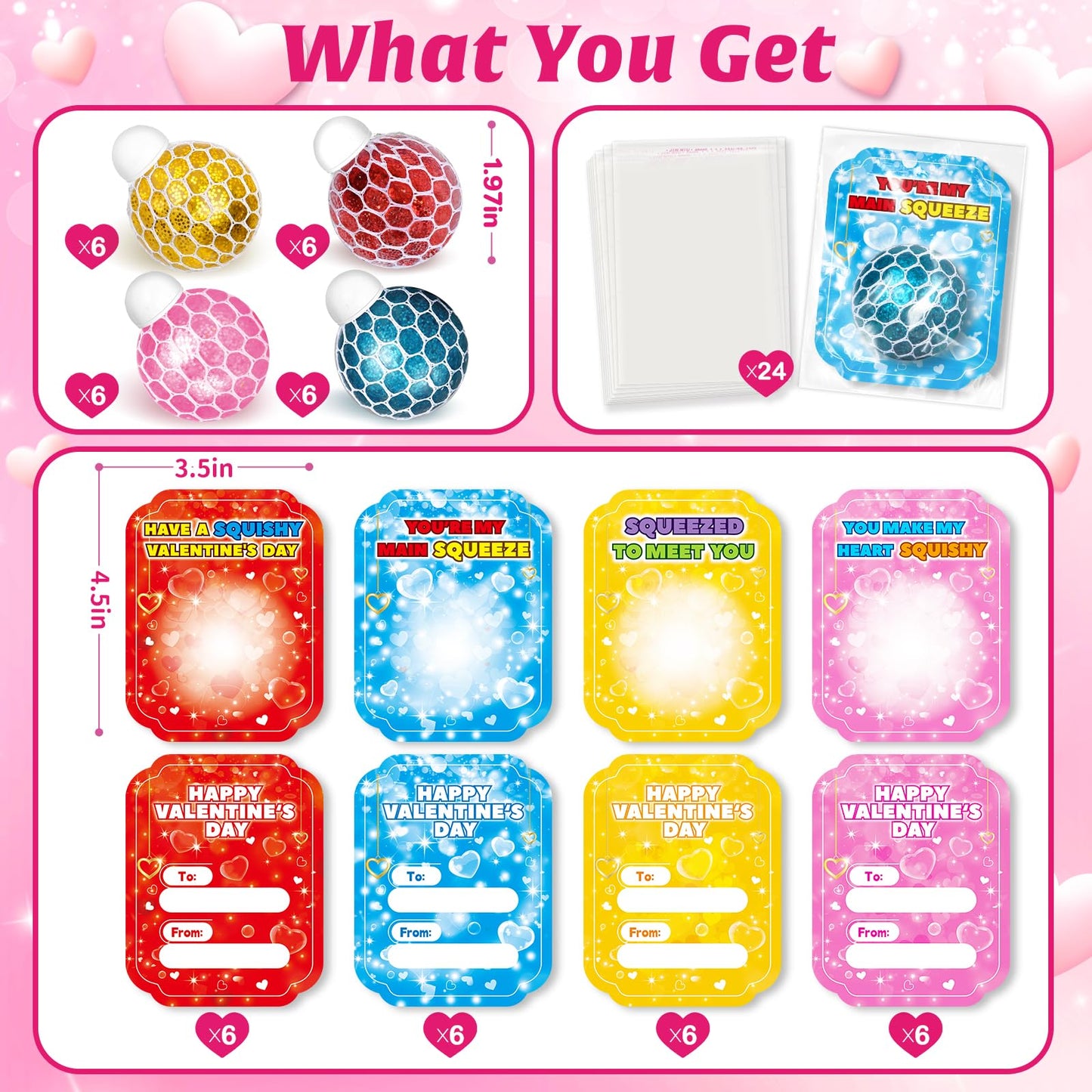 OCHIDO 24 Pack Valentines Day Cards with Slime Squeeze Balls – Classroom Gift Set
