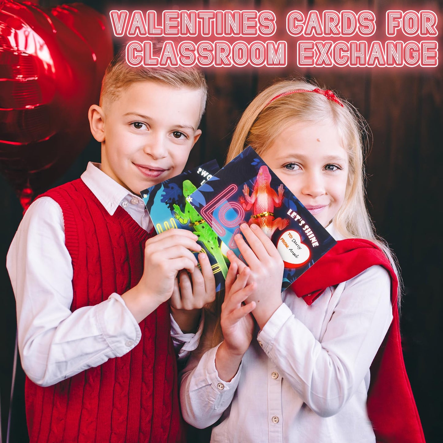 OCHIDO Valentines Cards for Kids Classroom - 24 Pack Glow-in-the-Dark Lizard Toys