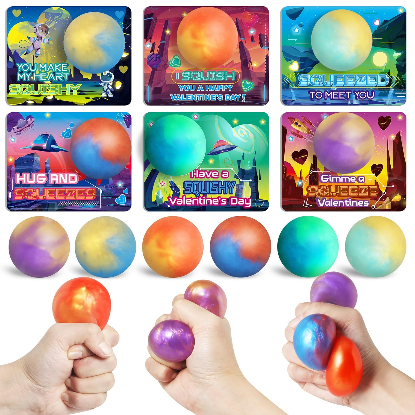 OCHIDO Valentines Cards for Kids – 24 Pack with Slime Squeeze Balls