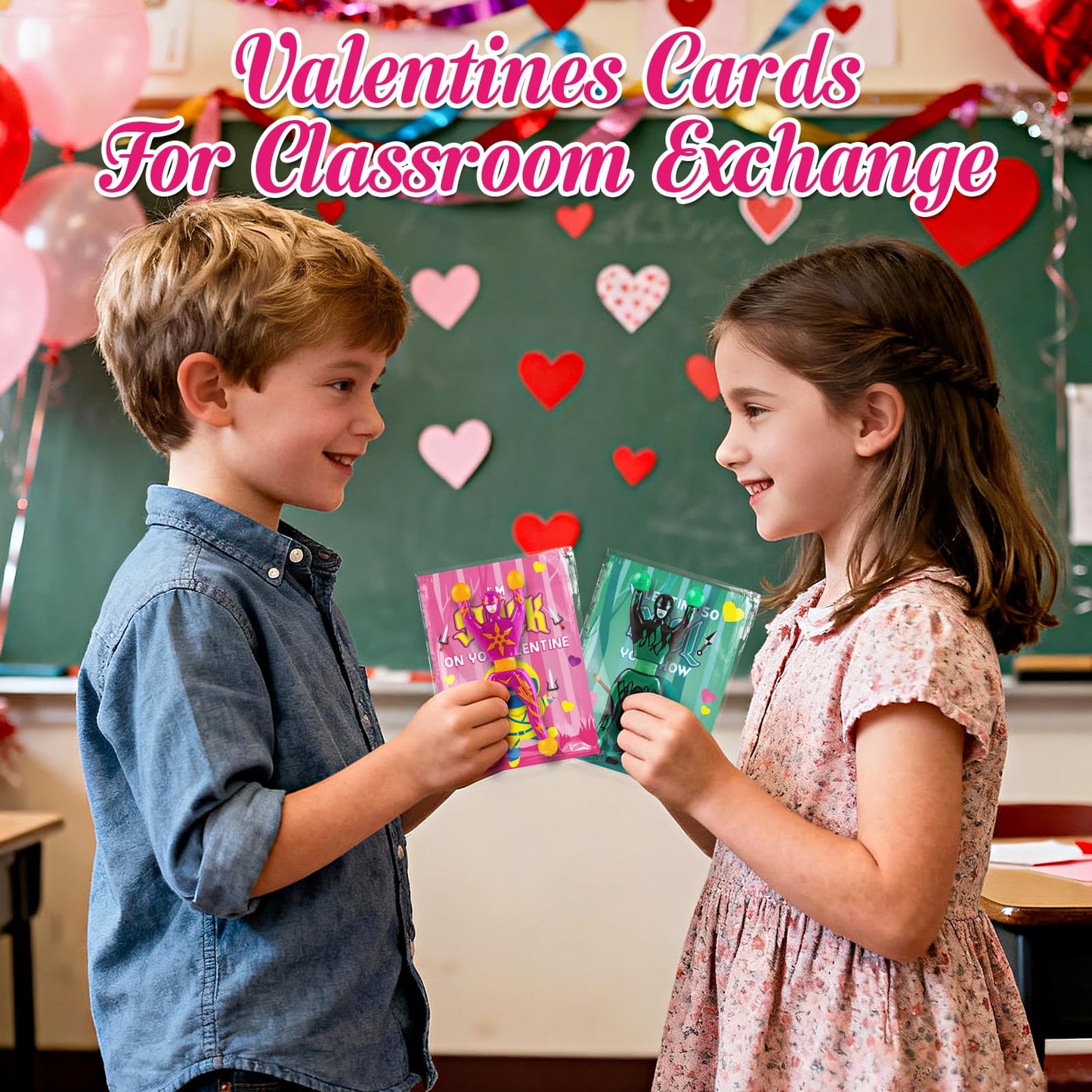 OCHIDO 28-Pack Valentines Cards for Kids with Sticky Wall Climbing Ninja Toys – Classroom Gifts & Party Favors