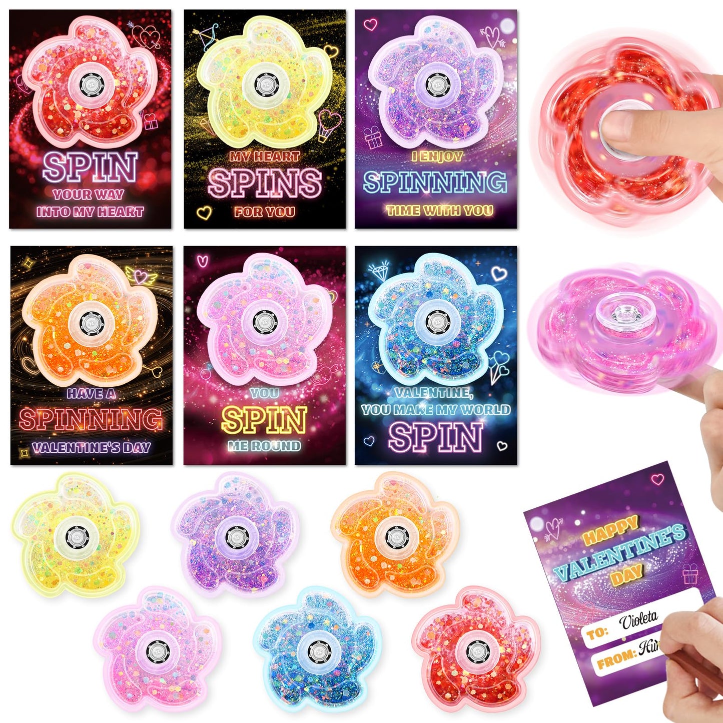 OCHIDO 24-Pack Valentines Day Cards with Fidget Spinner – Classroom Gift Set
