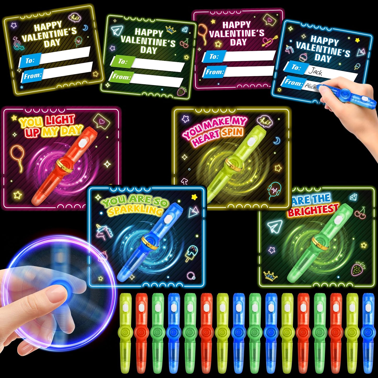 OCHIDO 24-Pack Valentines Day Cards with Fidget Spinners – Classroom Gifts & Party Favors