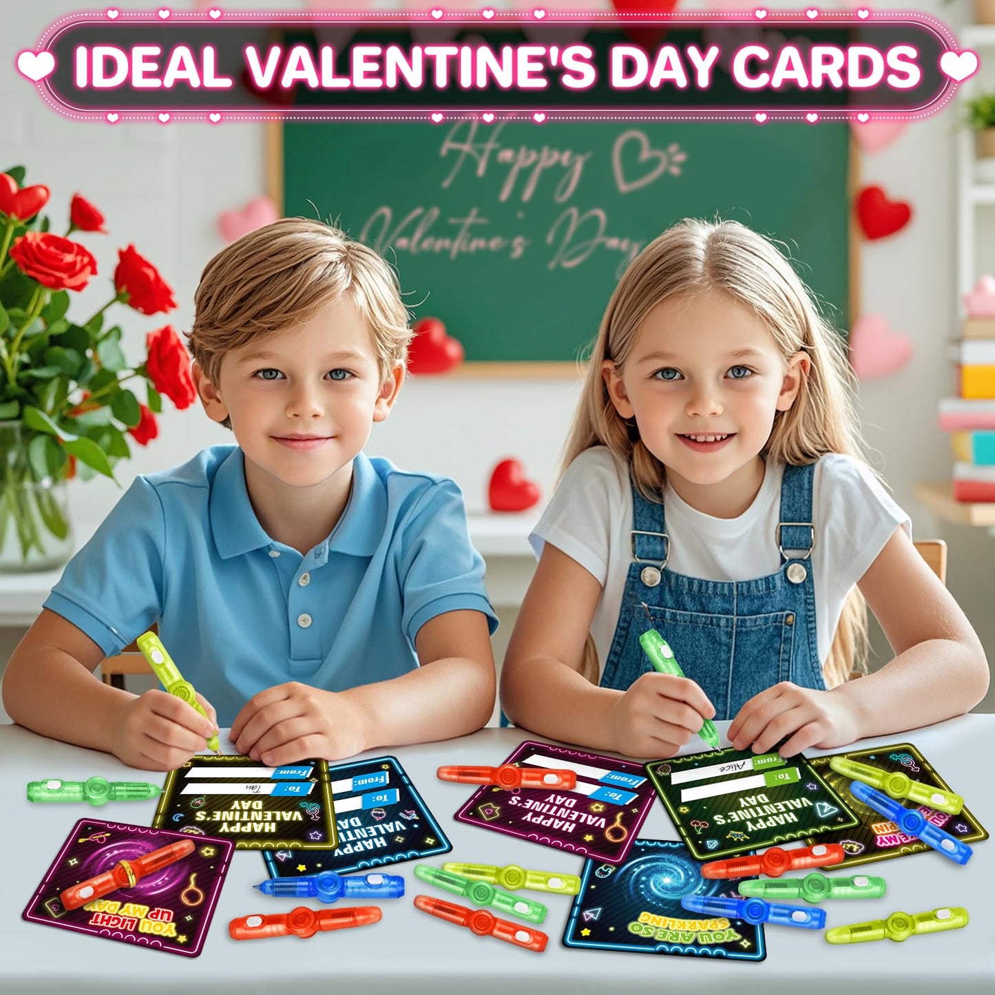 OCHIDO 24-Pack Valentines Day Cards with Fidget Spinners – Classroom Gifts & Party Favors