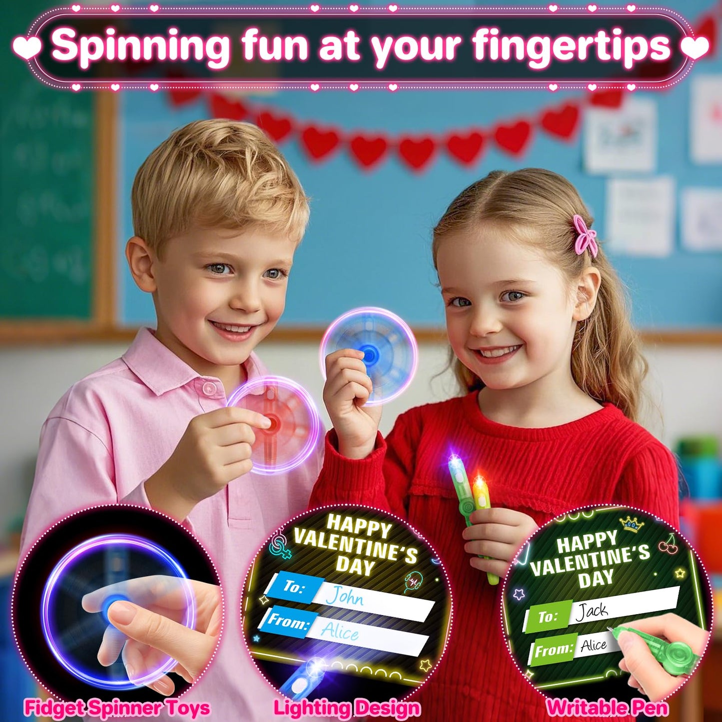 OCHIDO 24-Pack Valentines Day Cards with Fidget Spinners – Classroom Gifts & Party Favors
