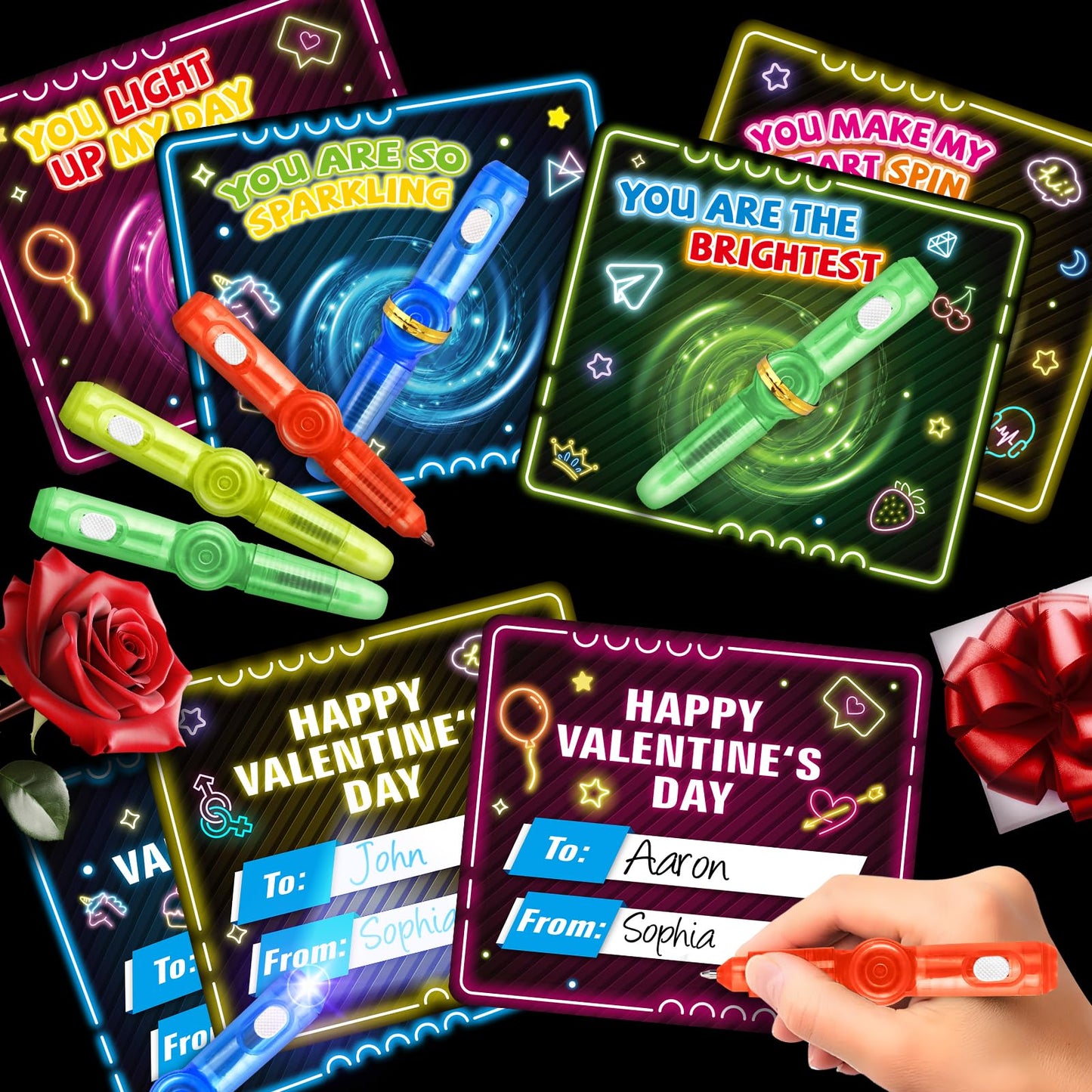 OCHIDO 24-Pack Valentines Day Cards with Fidget Spinners – Classroom Gifts & Party Favors