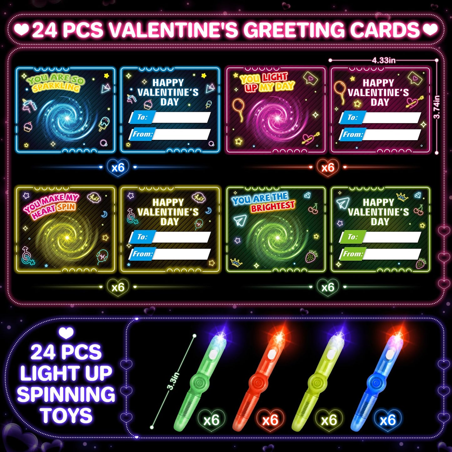 OCHIDO 24-Pack Valentines Day Cards with Fidget Spinners – Classroom Gifts & Party Favors