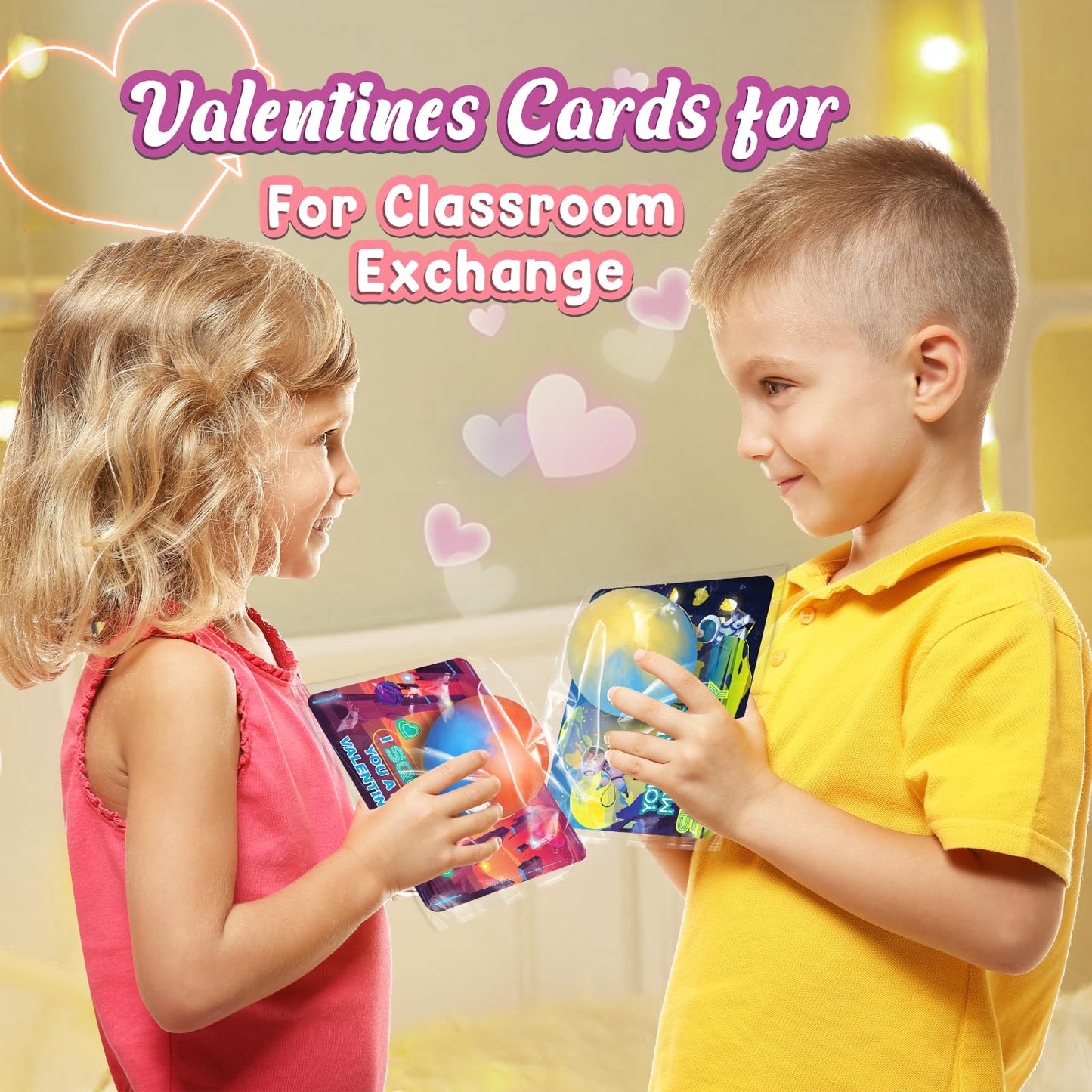 OCHIDO Valentines Cards for Kids – 24 Pack with Slime Squeeze Balls