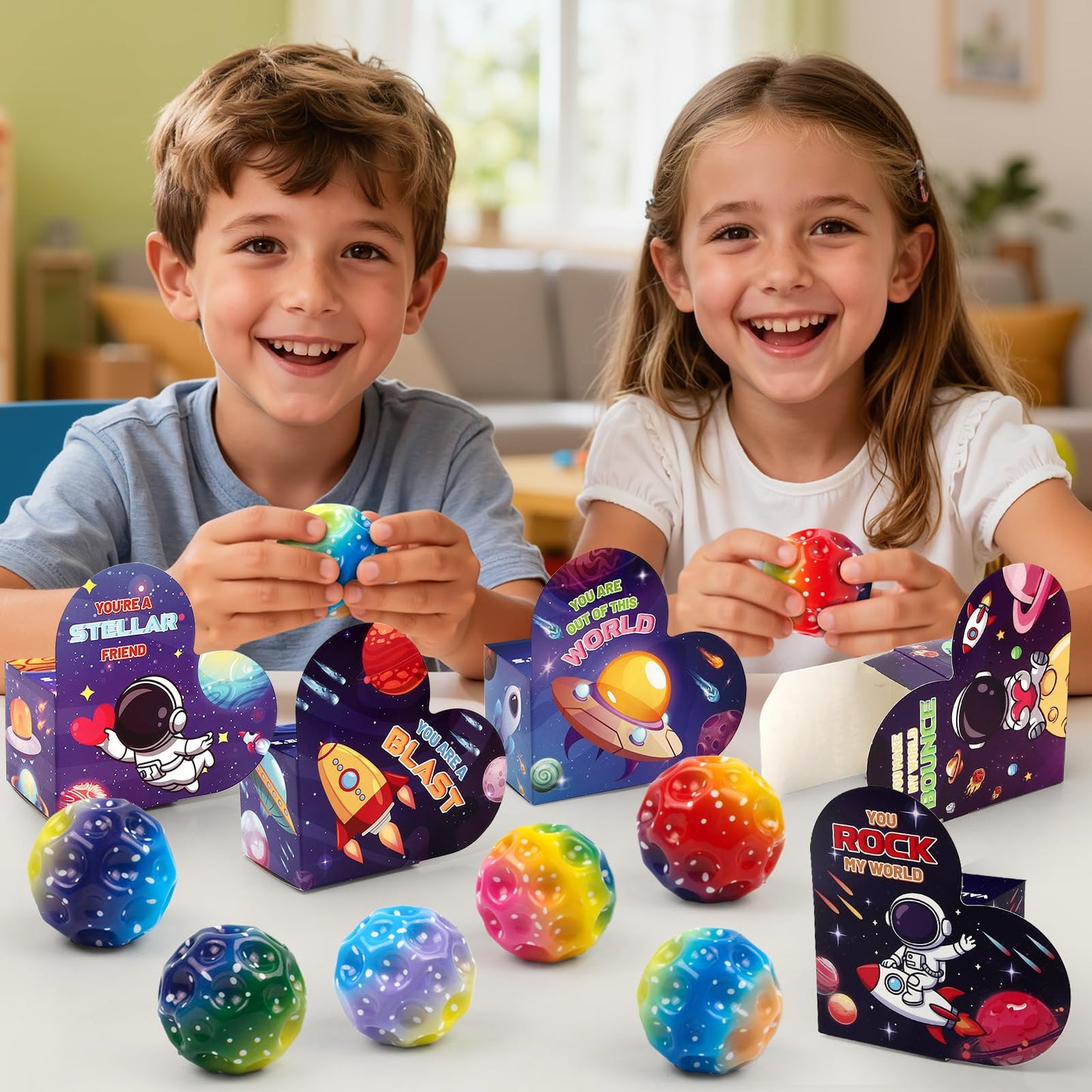 OCHIDO 24 Pack Valentines Day Cards for Kids with Bouncy Balls - Classroom Gifts & Party Favors