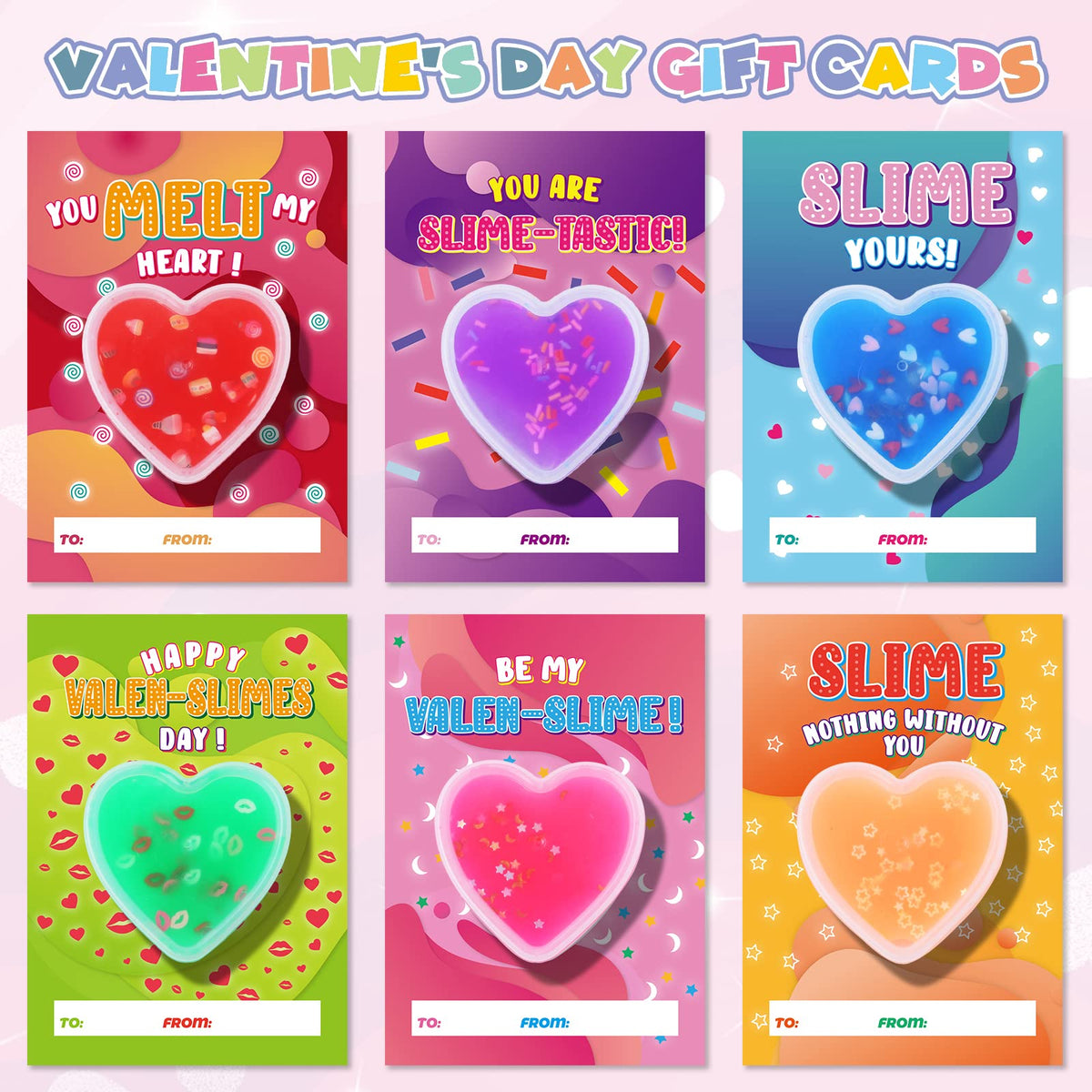 OCHIDO Valentines Day Cards for Kids – 30 Heart-Shaped Slime Set with Greeting Cards