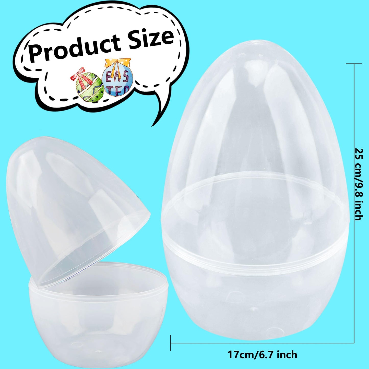 Octaday 10-Pcs Giant 10-Inch Transparent Easter Eggs – Fillable White Eggs for Easter Basket Stuffers
