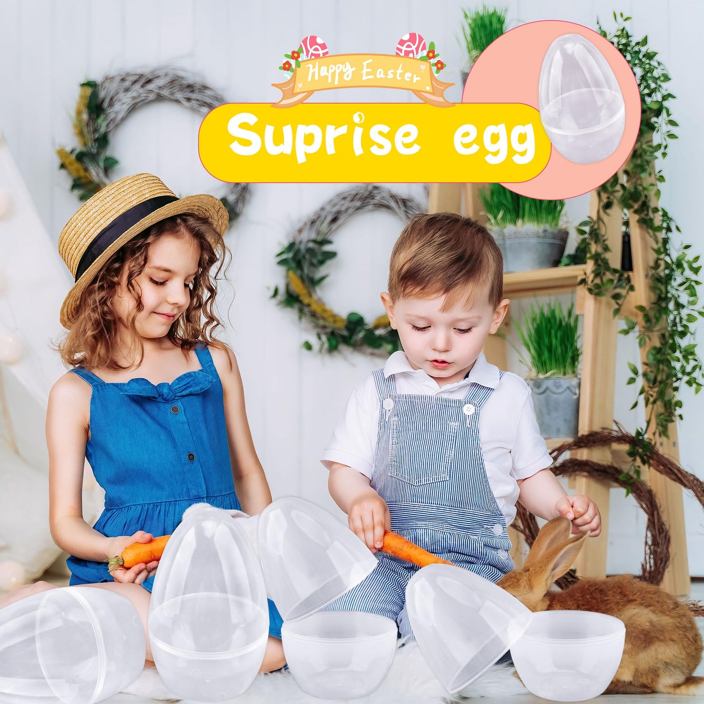 Octaday 10-Pcs Giant 10-Inch Transparent Easter Eggs – Fillable White Eggs for Easter Basket Stuffers