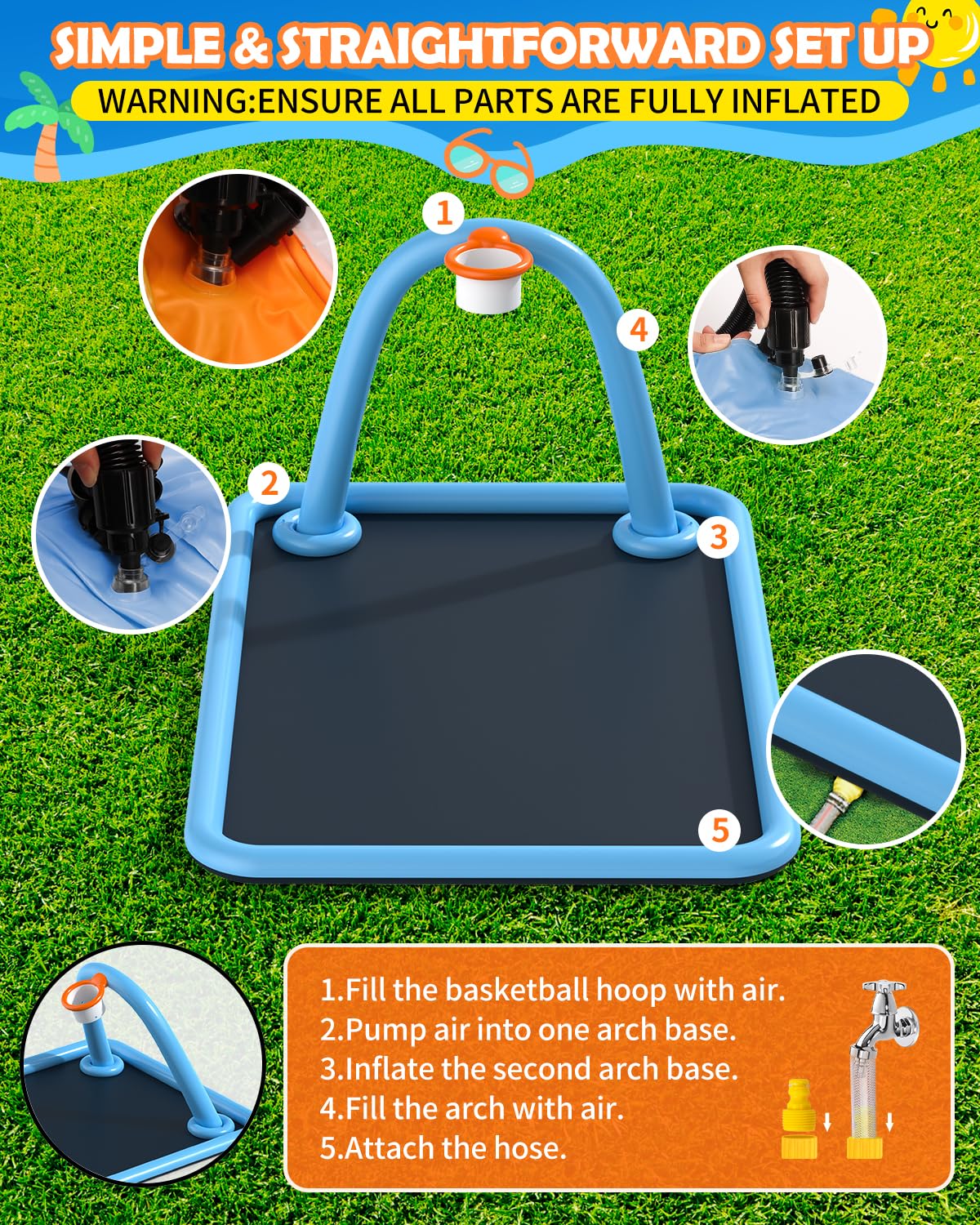 Octaplay Splash Pad for Kids & Dogs — 102x87 Large 3-in-1 Water Play with Basketball Hoop