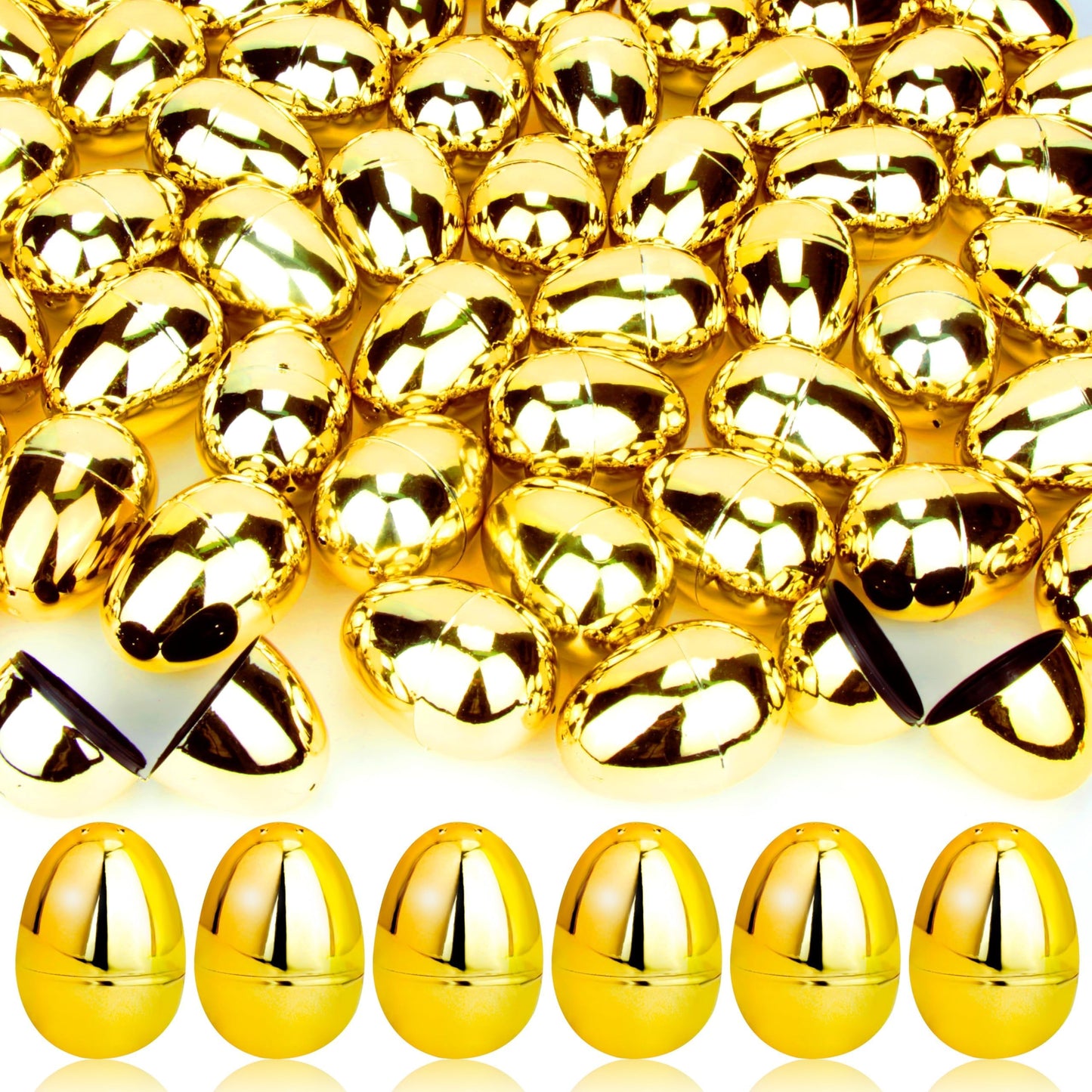 OCTERIC 60 Pcs Shiny Golden Easter Eggs Bulk – 2.3in Fillable Eggs for Hunts & Party Favors