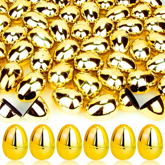 OCTERIC 60 Pcs Shiny Golden Easter Eggs Bulk – 2.3in Fillable Eggs for Hunts & Party Favors