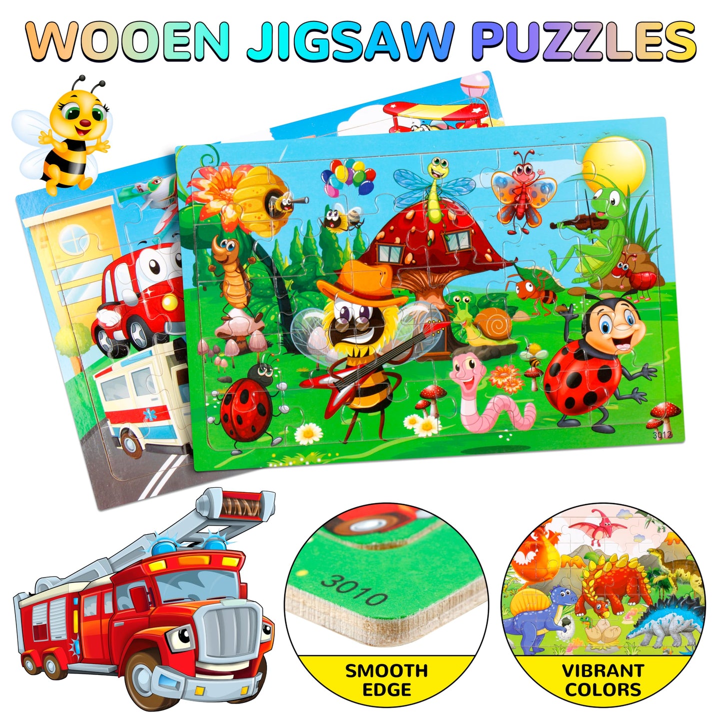 OCTERIC 14-Pack Wooden Jigsaw Puzzles for Kids 4-8 | 30-Piece Preschool Learning Toys