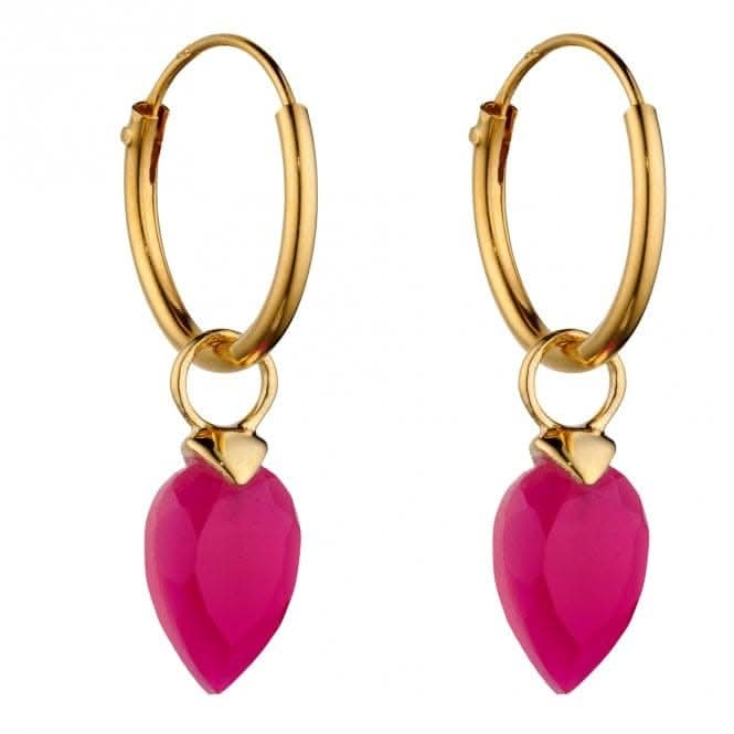 October Yellow Gold Plated Birthstone  Chalcedony Stone Hoop Charm Earring Y2670