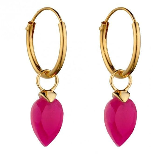October Yellow Gold Plated Birthstone  Chalcedony Stone Hoop Charm Earring Y2670
