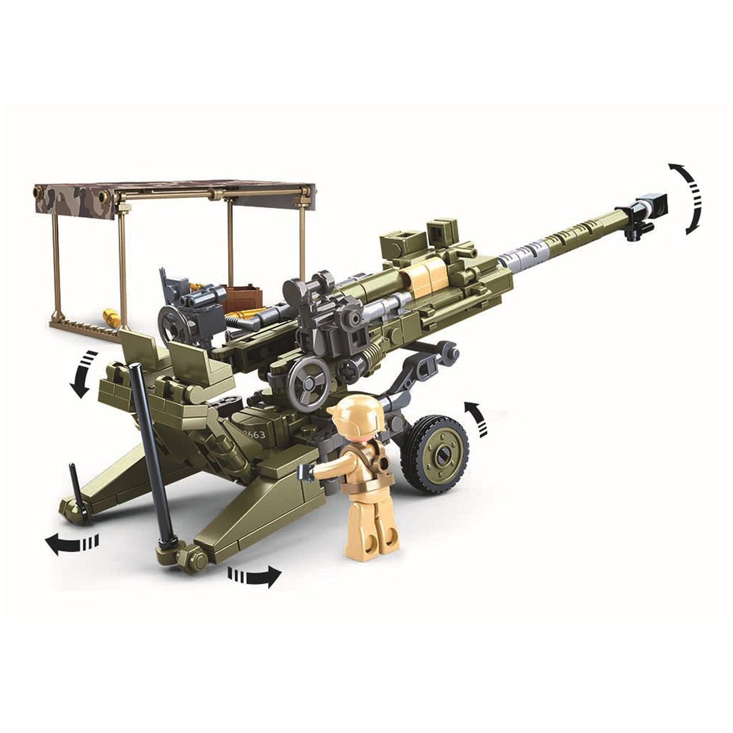 Octopbrik Flak Anti-Tank Gun – Military Brick Set (258 Pieces) with 2 Figures, Compatible with Major Brand
