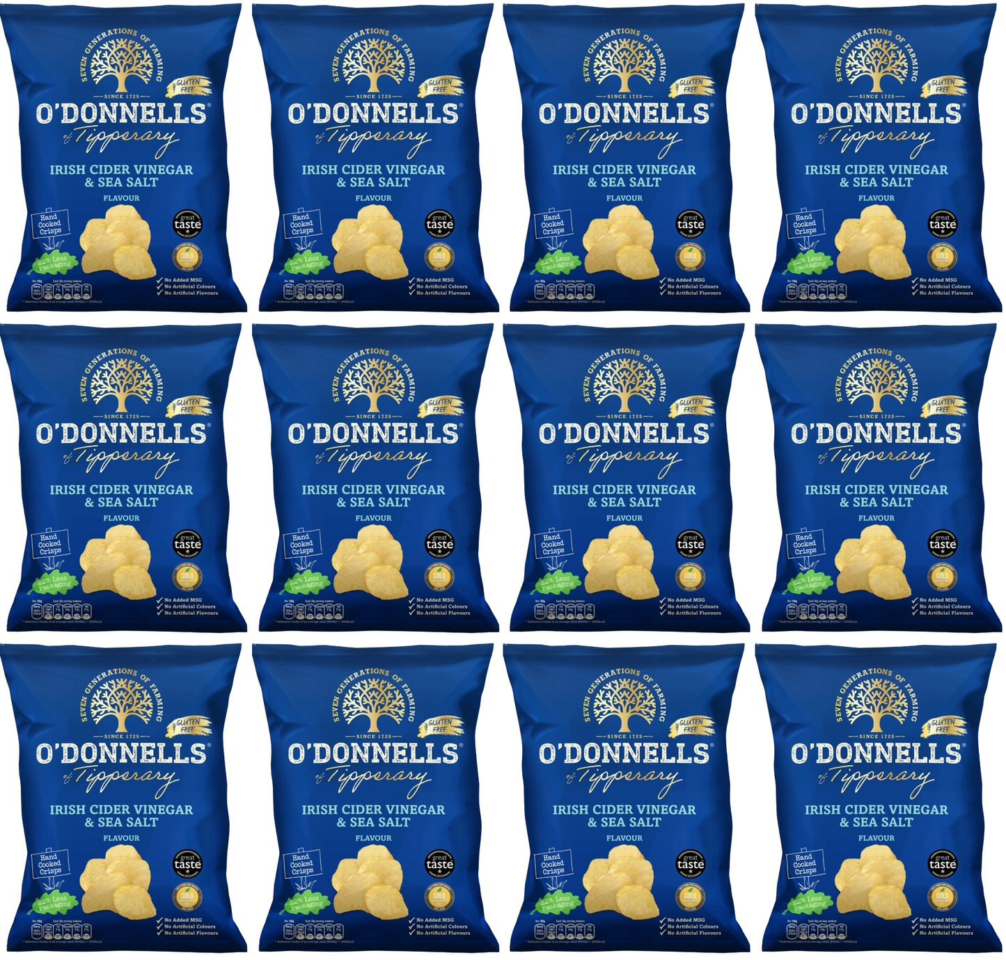 12 x O Donnells Irish Cider Vinegar & Sea Salt Crisps 125G