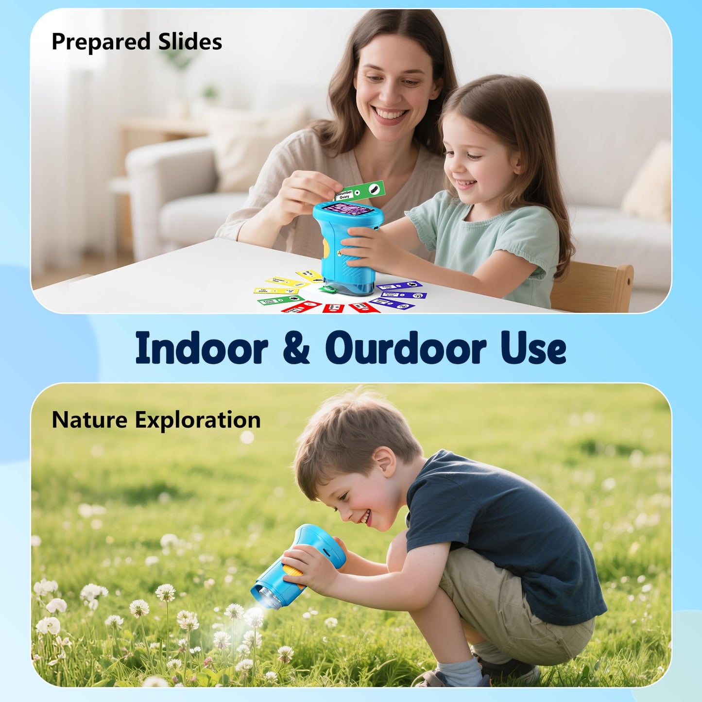 Odatay 1000X Handheld Microscope for Kids – 4K Display, 12 Slides, Portable STEM Toy