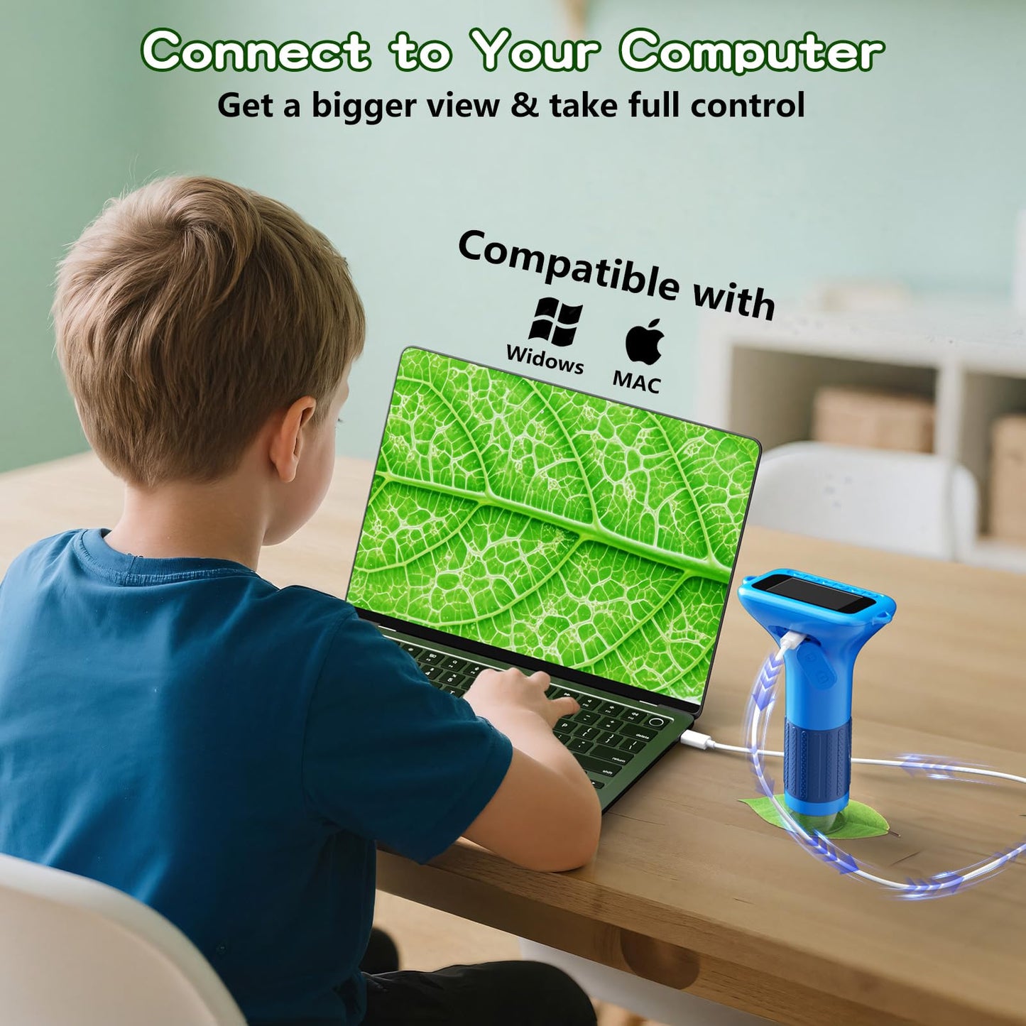 Odatay Microscope for Kids - 100X-1000X 1080P Handheld Microscope with 12 Slides - Portable Blue