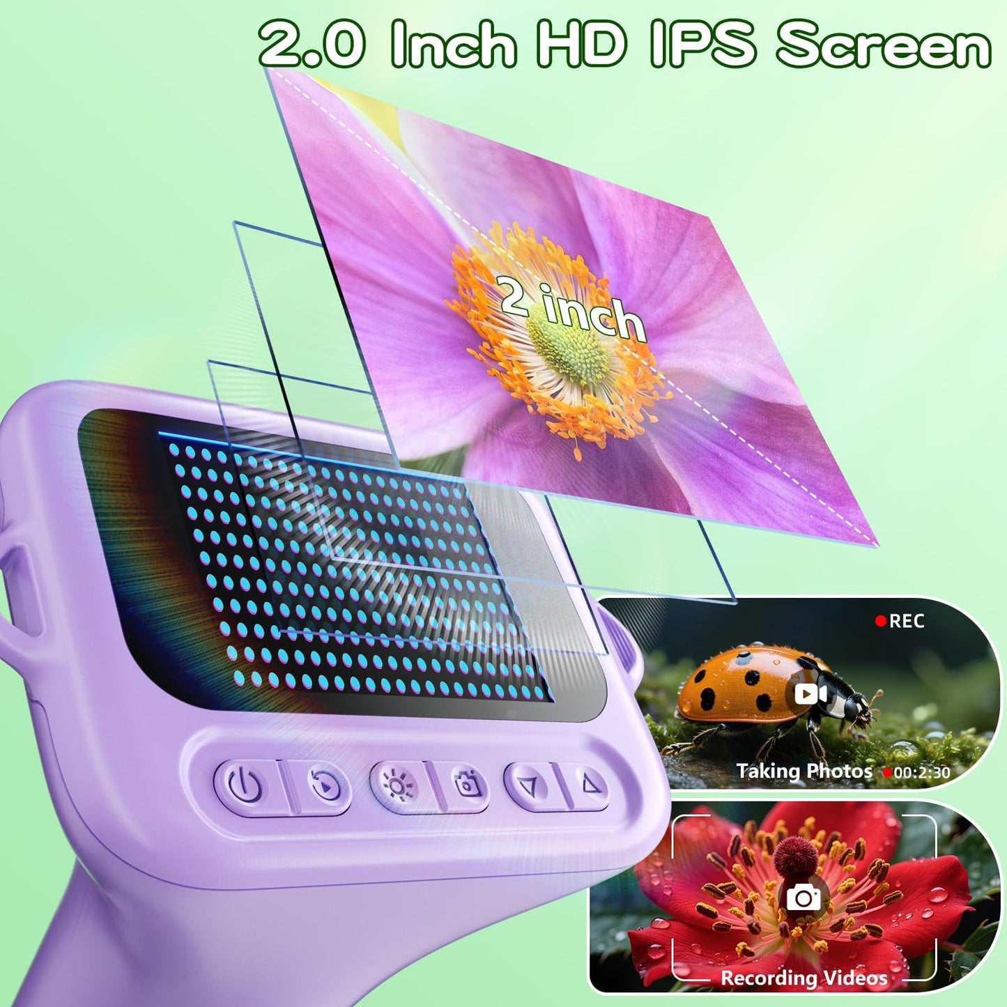 Odatay Microscope for Kids – 100X–1000X Digital Handheld Microscope with 12 Slides (Purple)