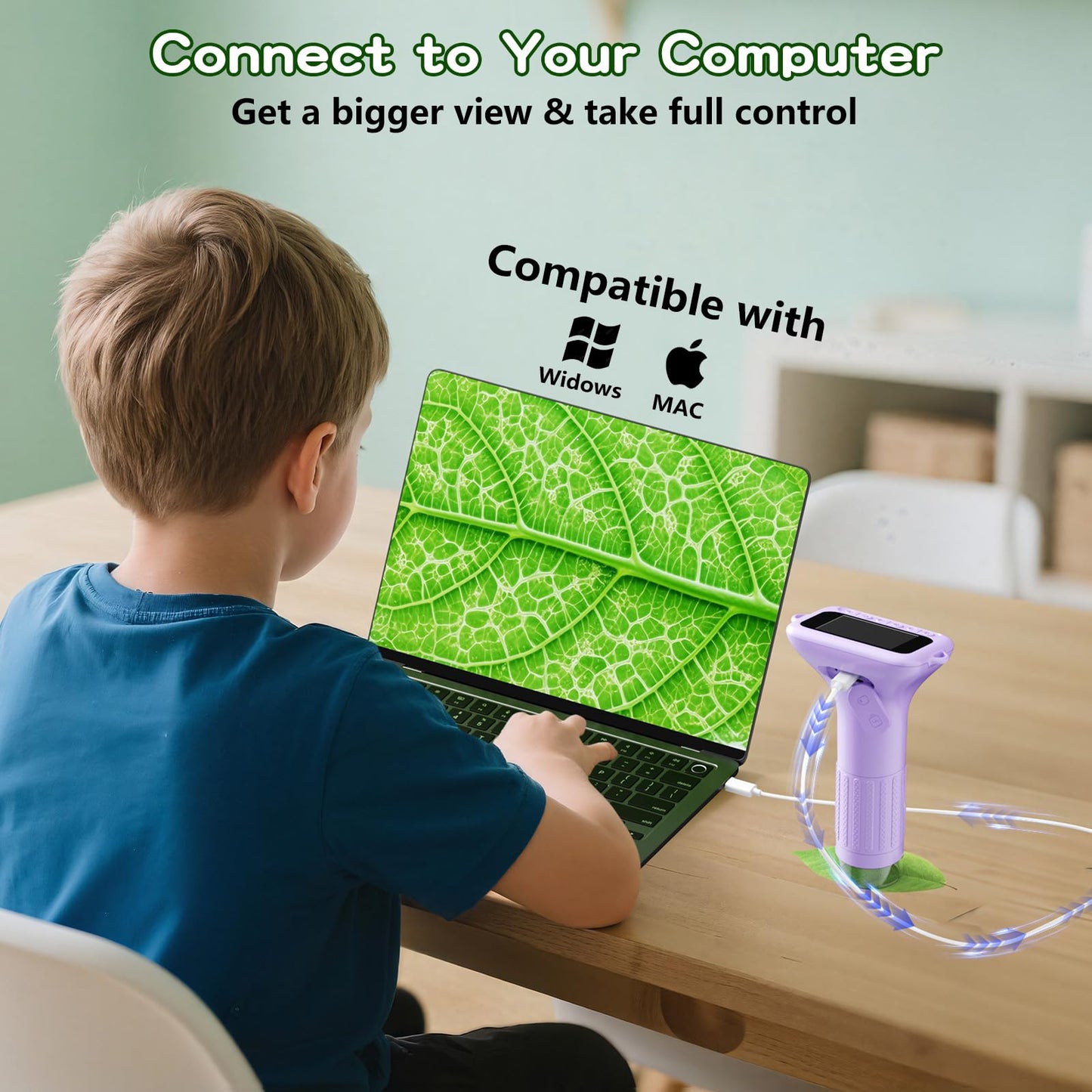 Odatay Microscope for Kids – 100X–1000X Digital Handheld Microscope with 12 Slides (Purple)