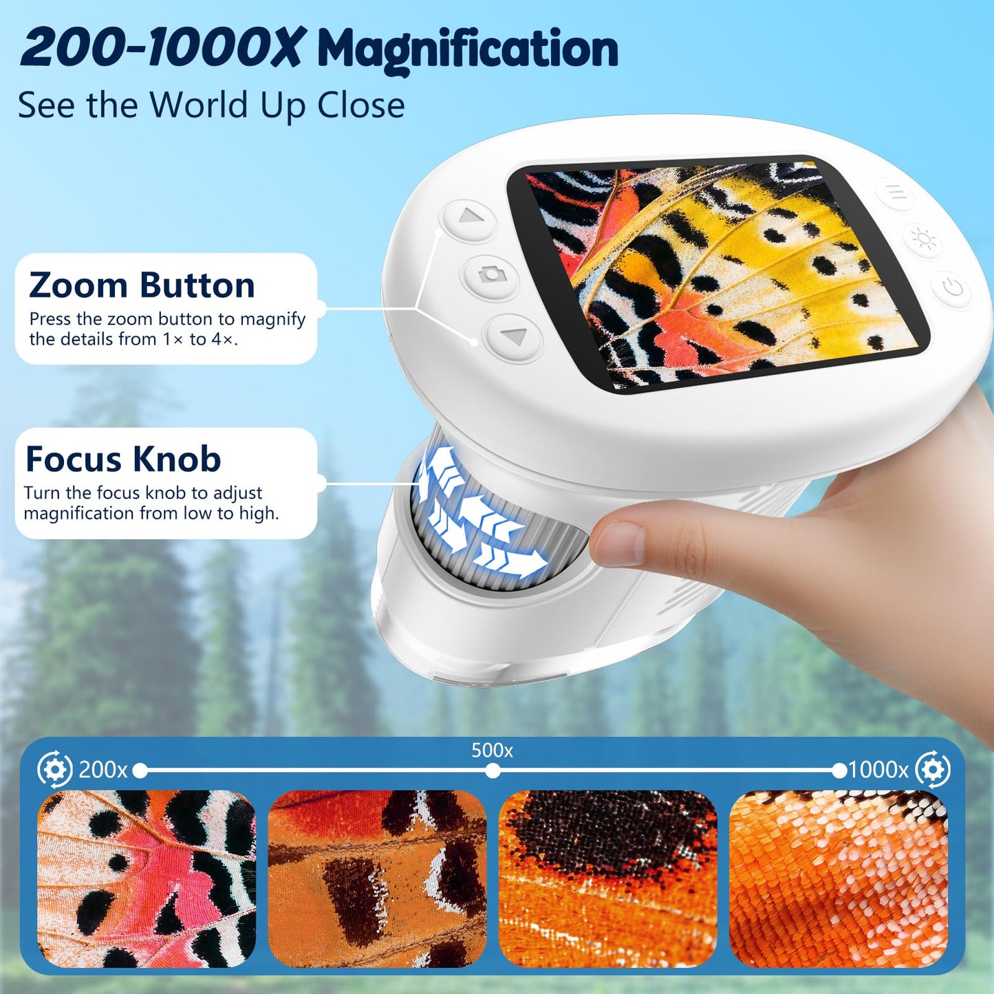 Odatay 1000X Handheld Microscope for Kids – 4K Display, 12 Slides