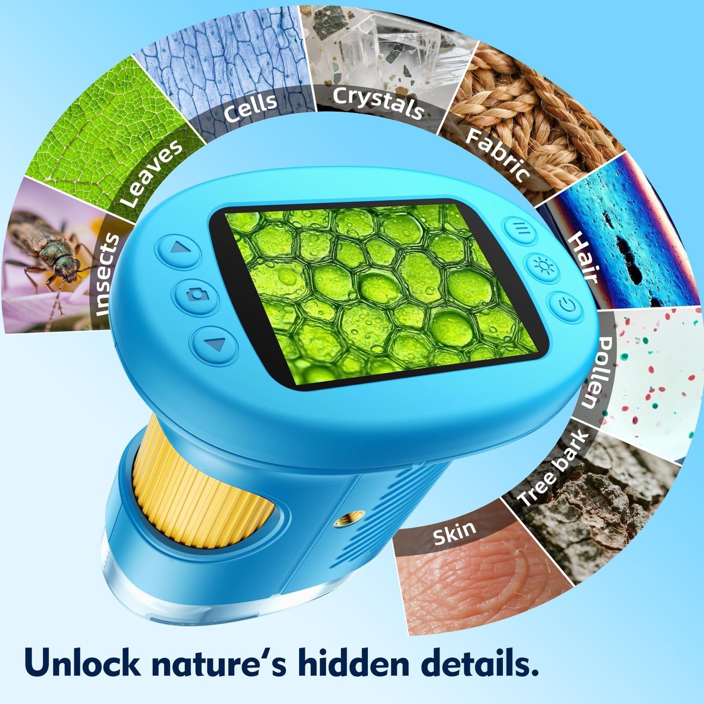 Odatay 1000X Handheld Microscope — 4K Display, 12 Slides, Portable STEM Toy for Kids