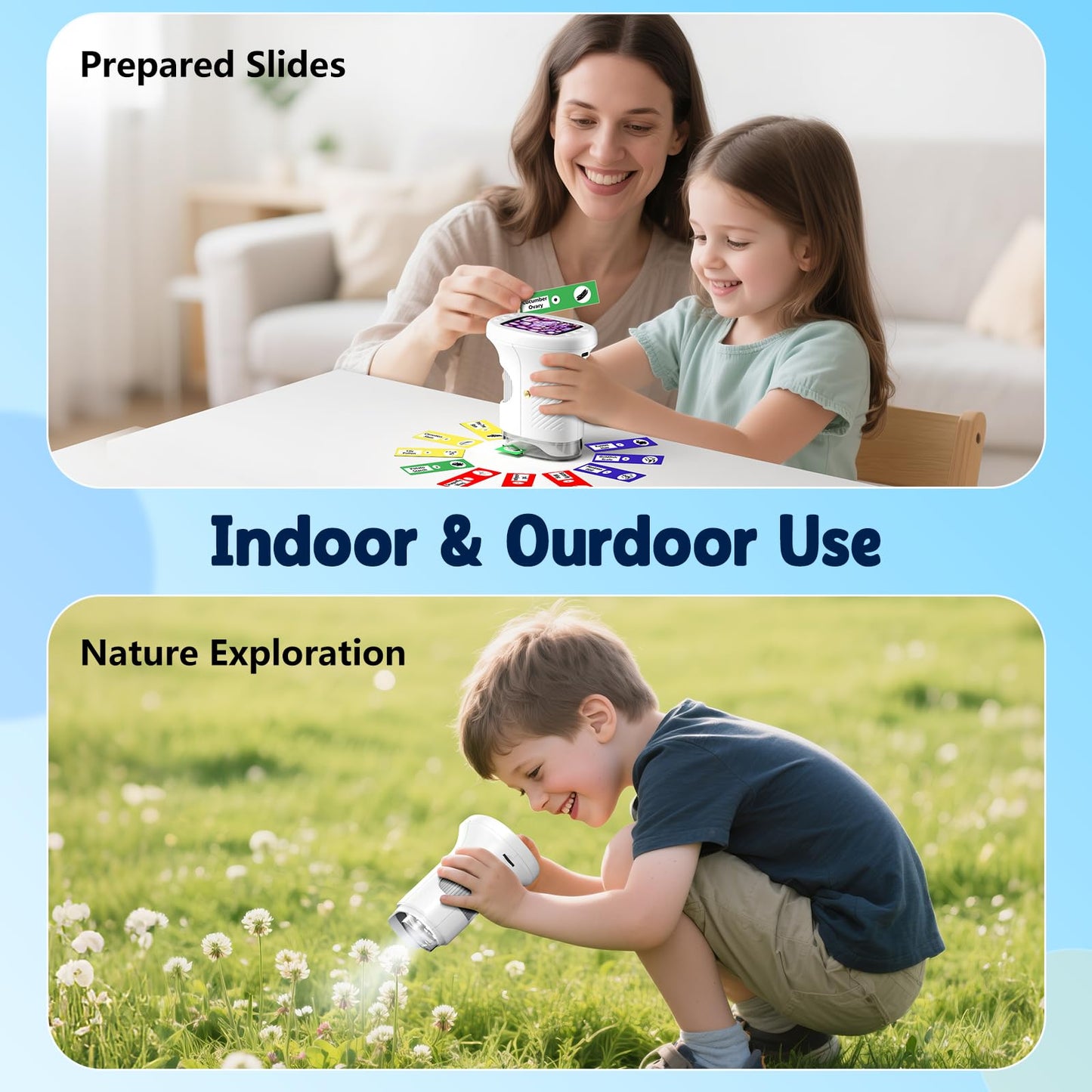 Odatay 1000X Handheld Microscope for Kids – 4K Display, 12 Slides