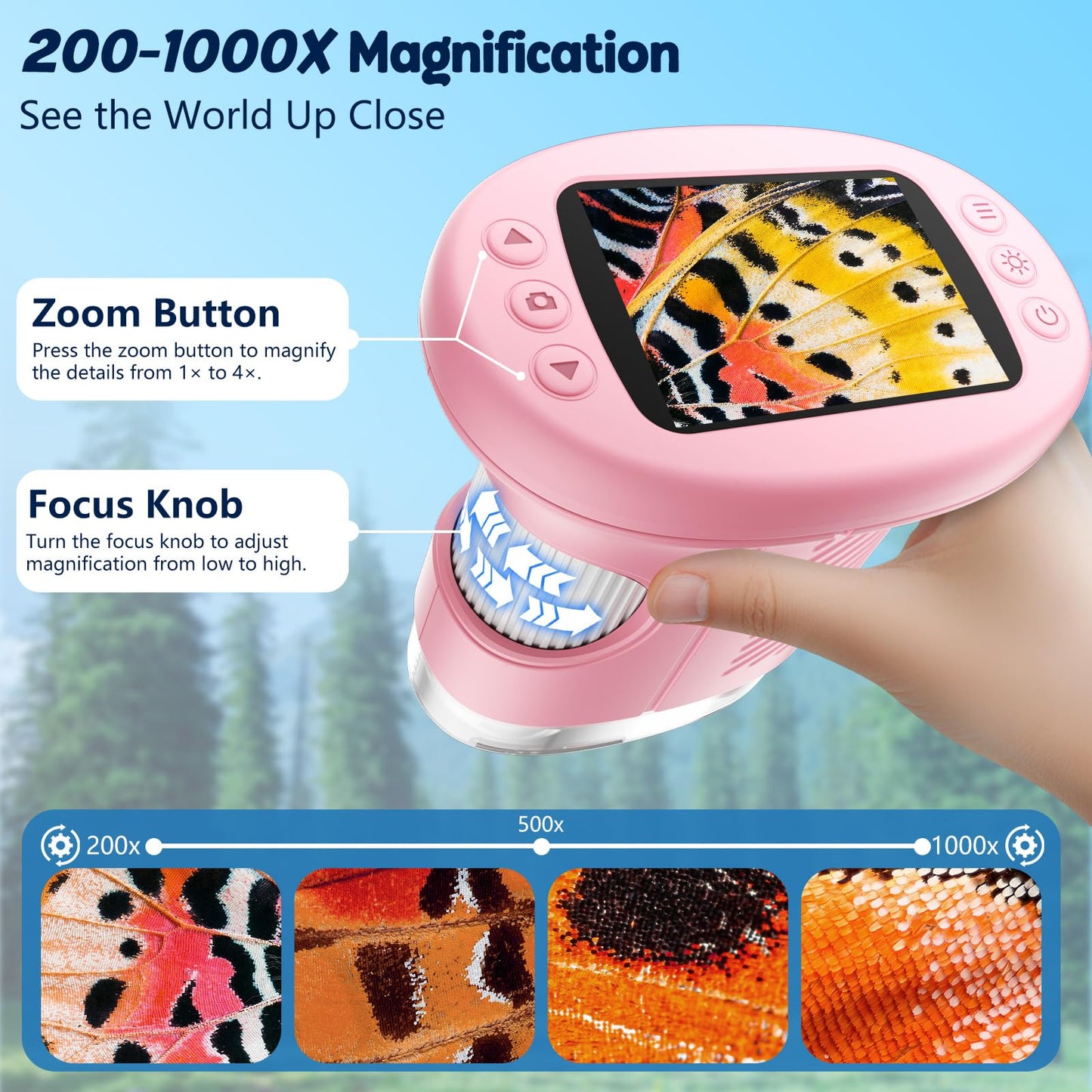 Odatay 1000X Handheld Microscope — 4K Display, 12 Slides, Portable STEM Toy for Kids